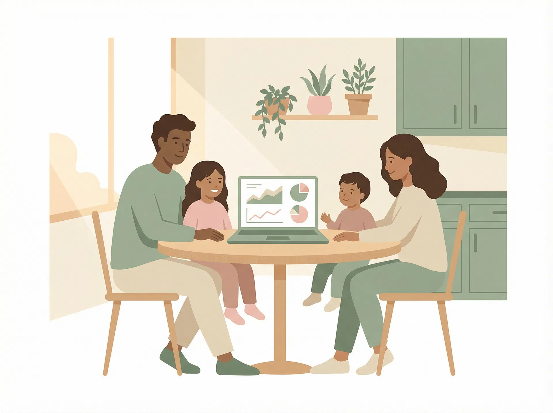 Family working on finances together