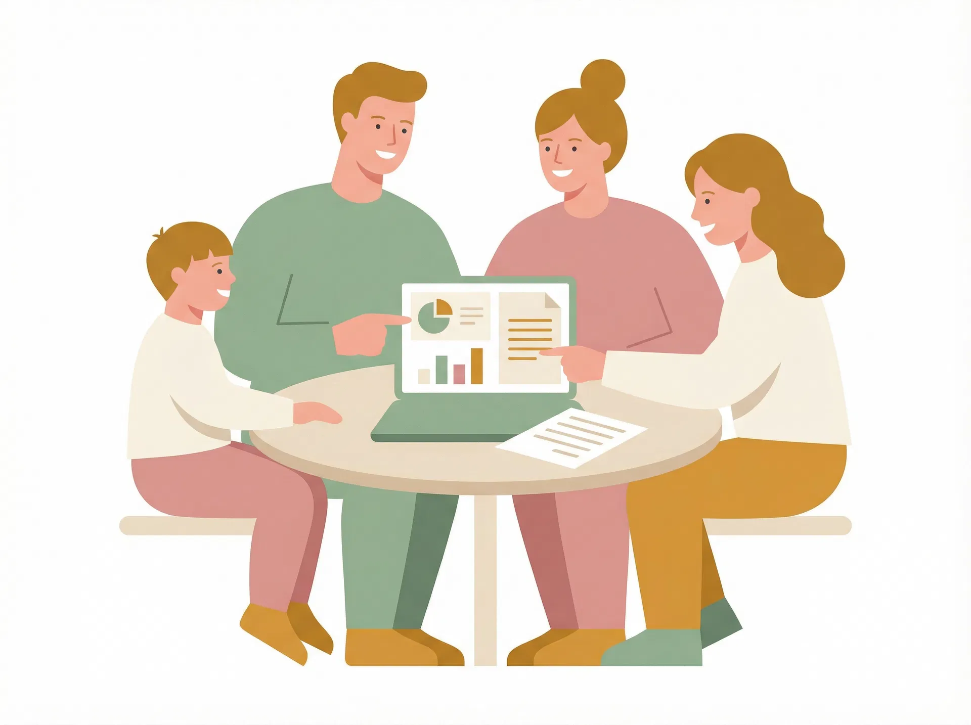 Family reviewing finances together