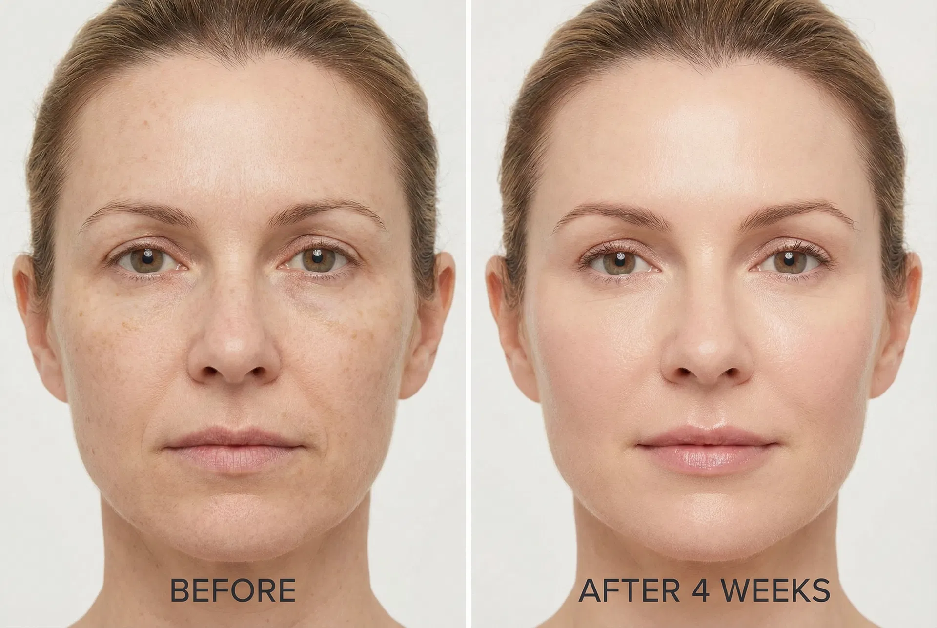 Before and after 4 weeks — pore refinement and dark spot fading