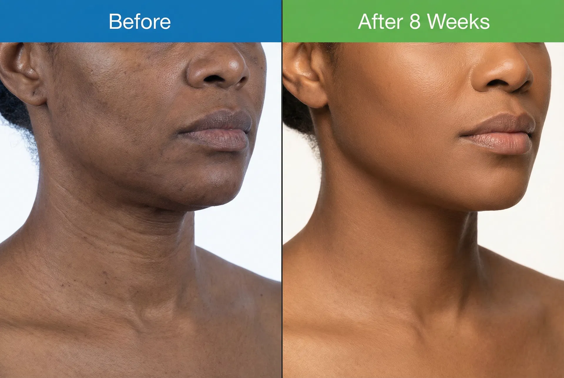 Before and after 8 weeks — jawline firming and neck skin tightening