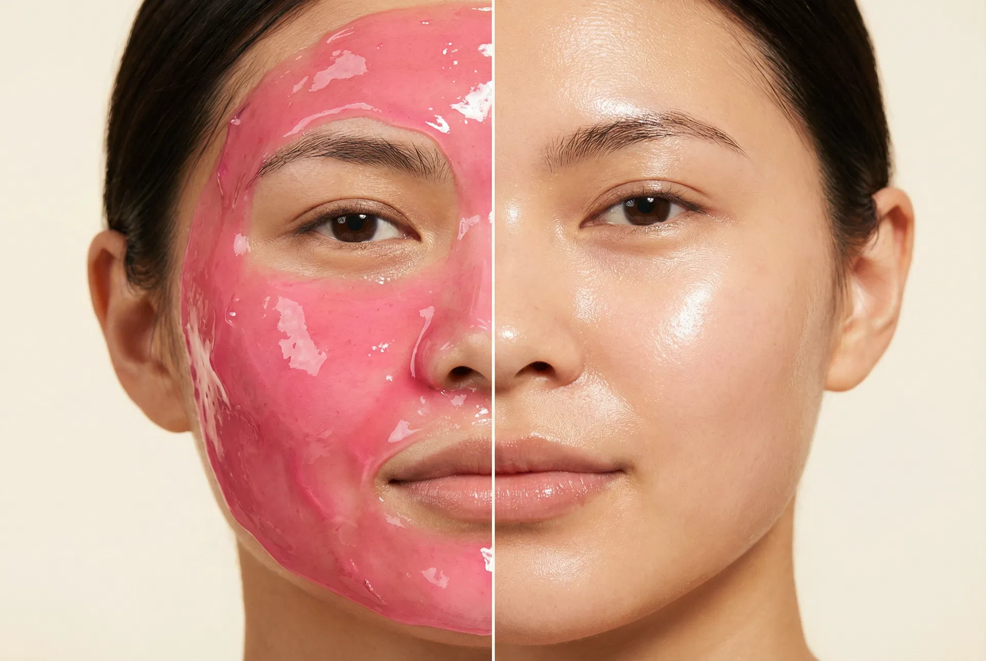 Veloura jelly mask turning from pink to transparent as it absorbs