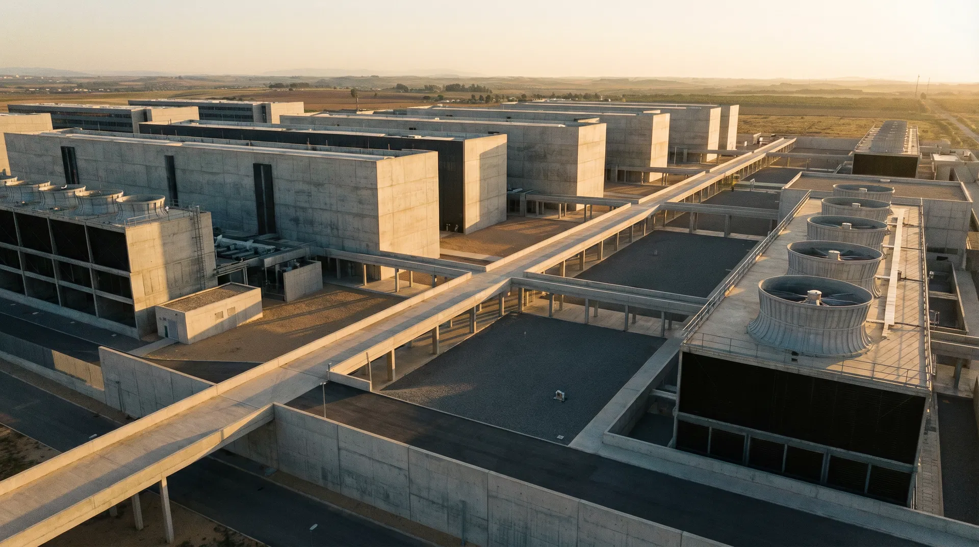 Data center campus at dusk