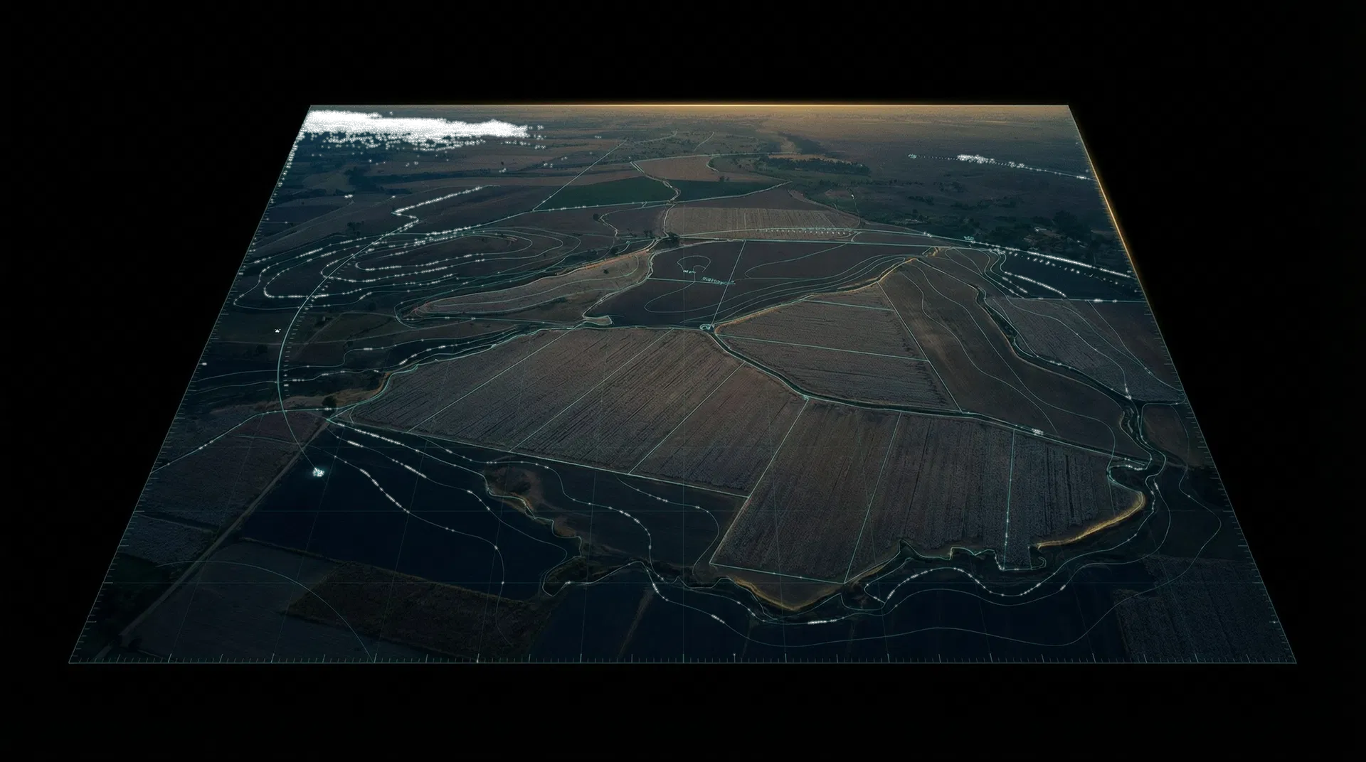 Abstract aerial visualization of a representative cotton landscape in southern Punjab with subtle environmental analysis overlays