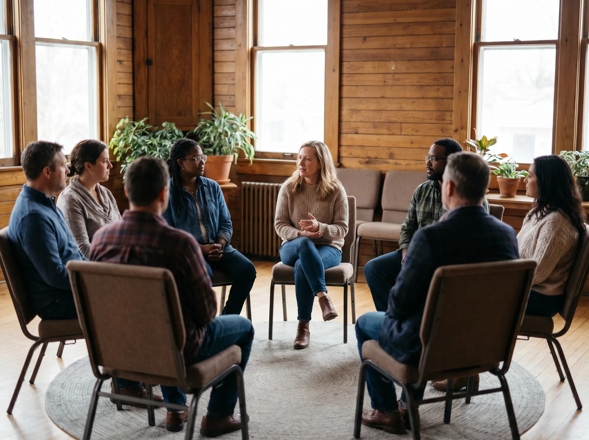 Residents seated together in a counseling session