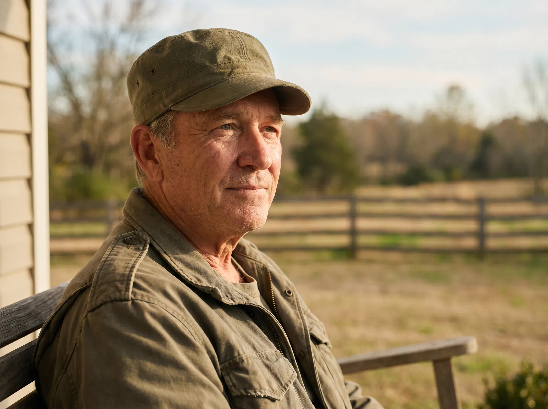 Portrait of a veteran outdoors in soft light