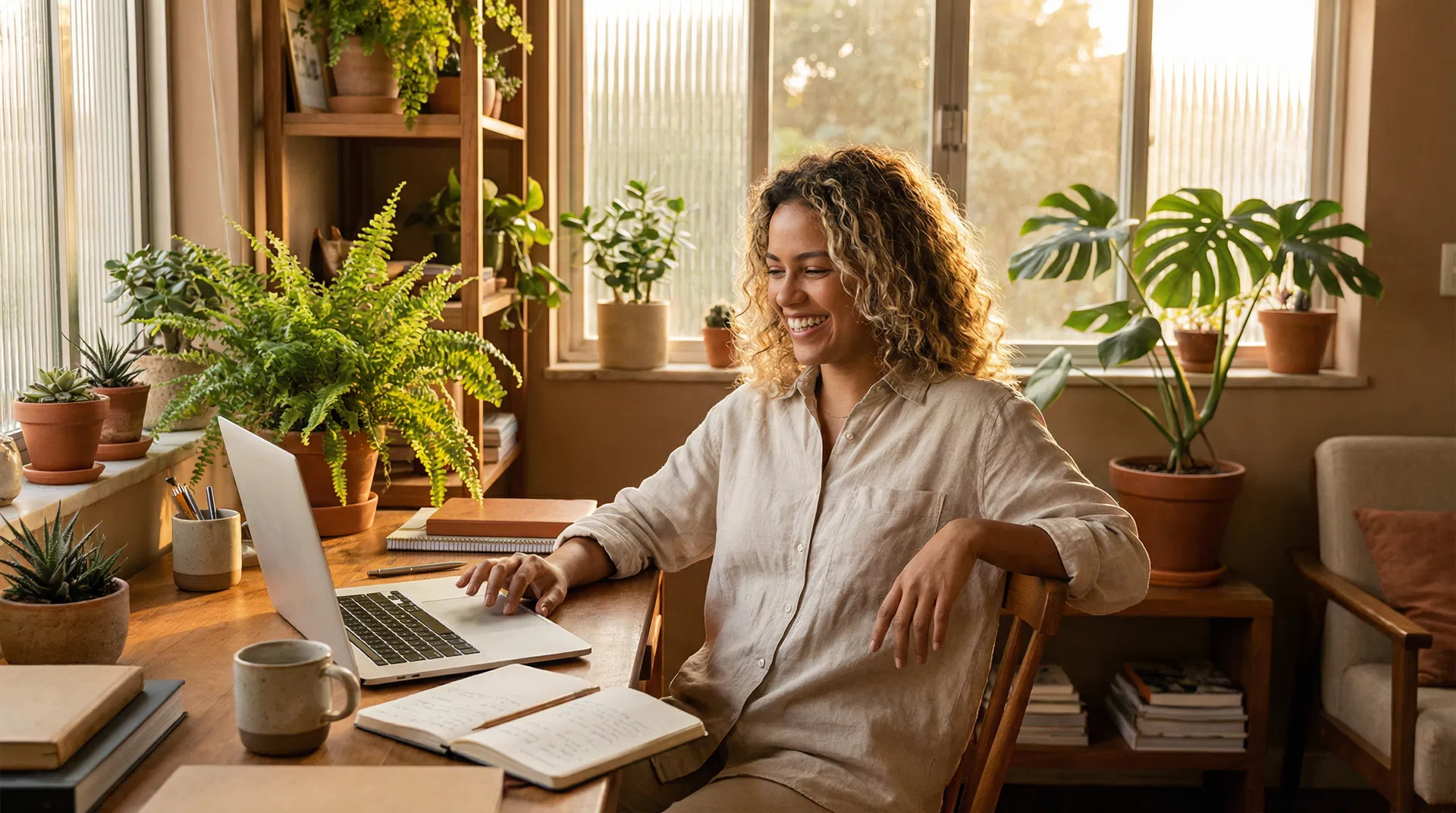 Pessoa trabalhando de casa com liberdade