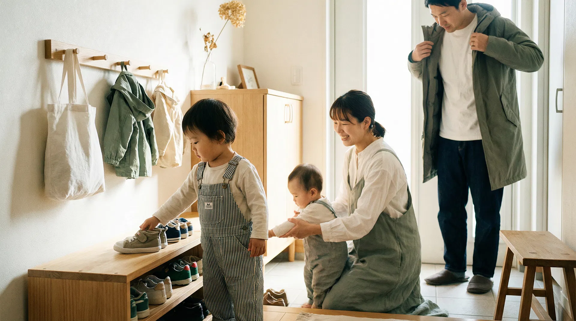 家族の朝の準備