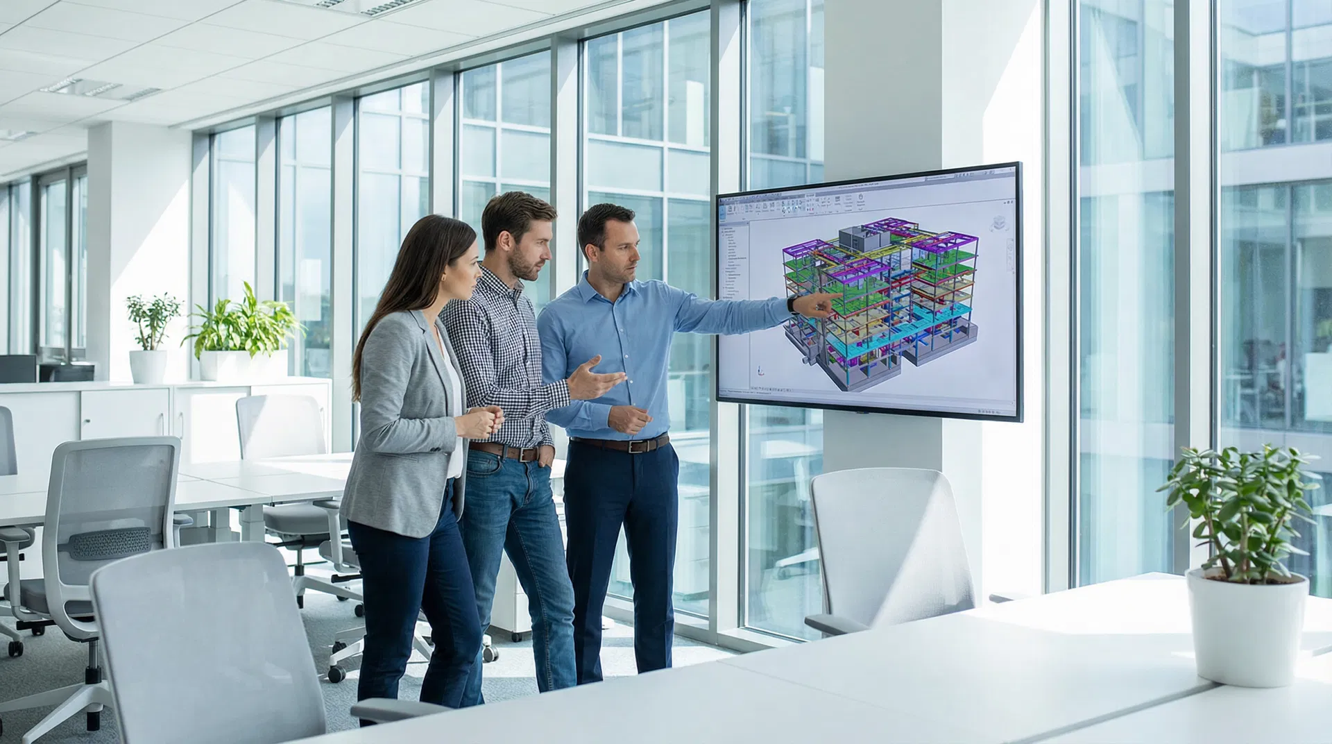 Engineering team reviewing BIM model