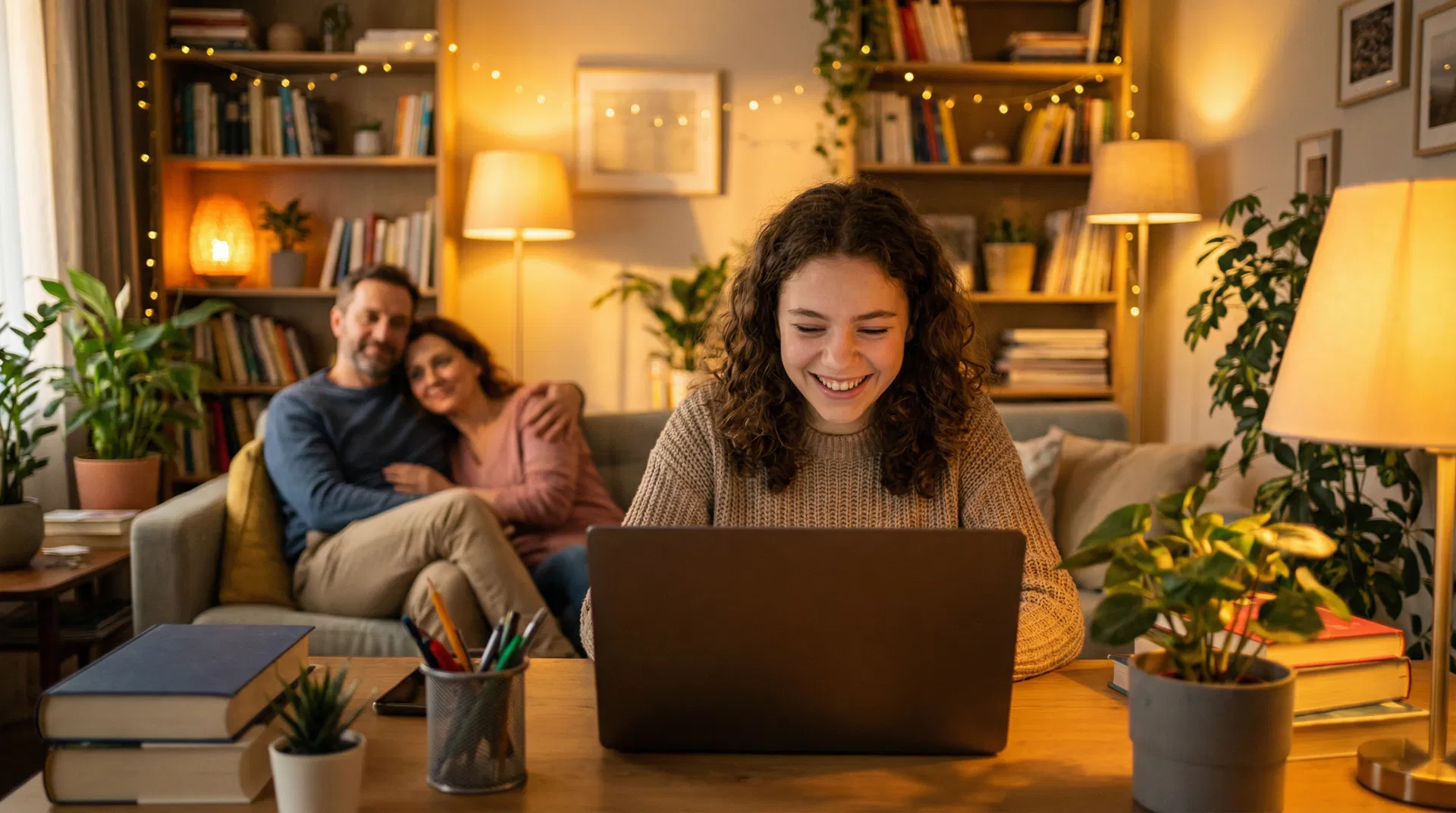 Boldog család tanulásnál