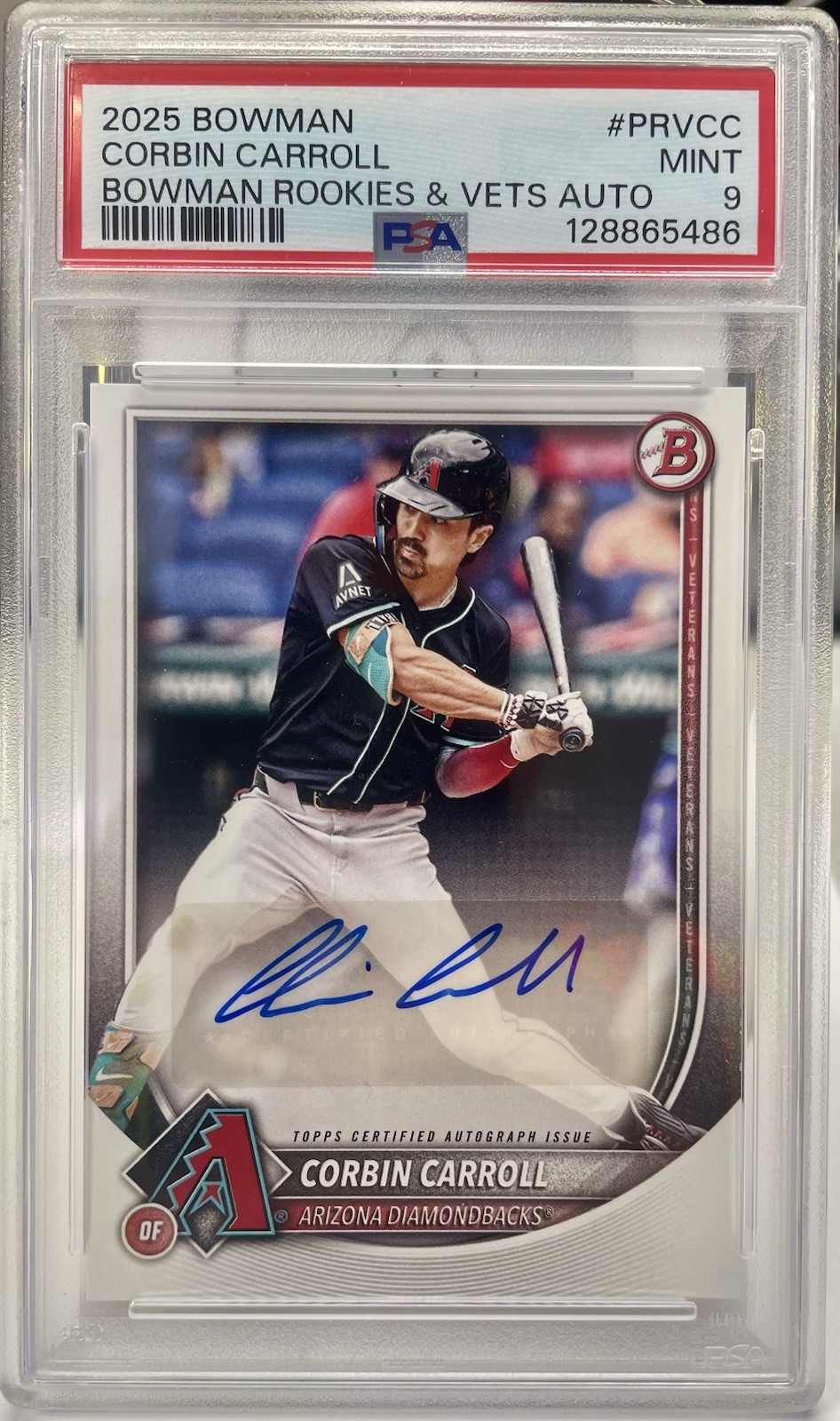 Corbin Carroll Bowman Rookies & Vets Base Auto Mint - Trading Card Image