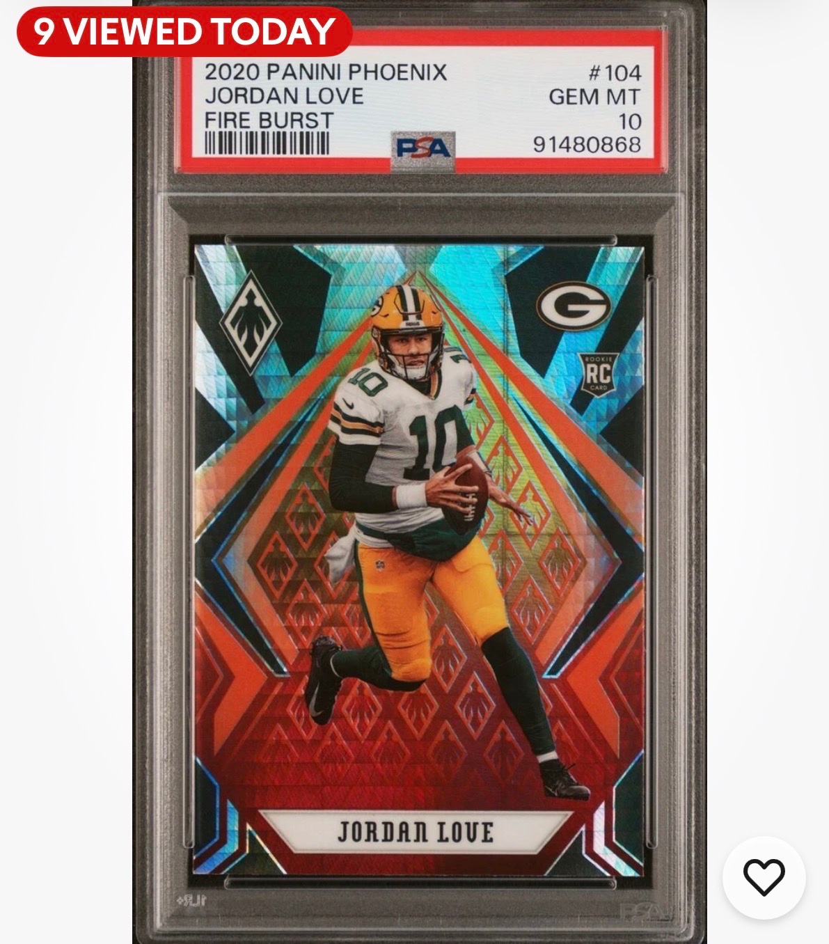 Jordan Love Fire Burst Rookie Card Fire Burst Gem Mint - Trading Card Image
