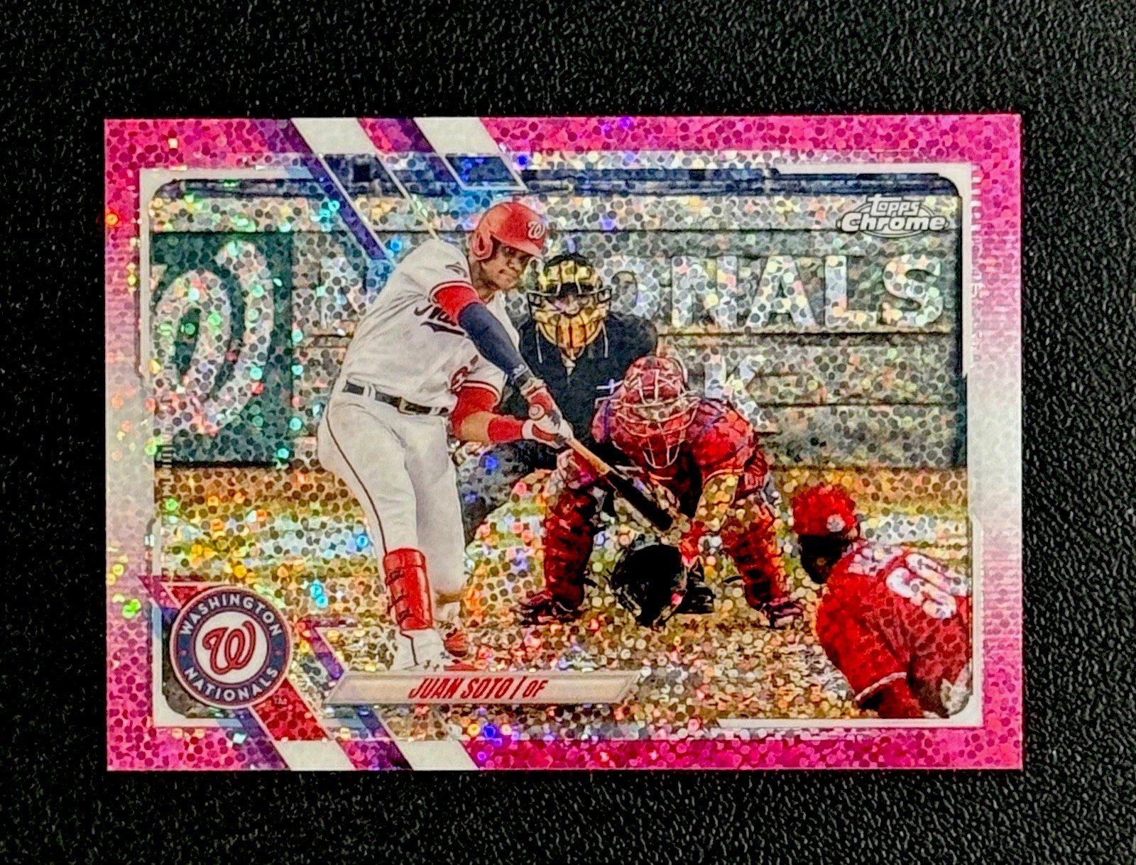 Juan Soto 2024 Topps Chrome Nationals Pink Sparkle Refractor Pink Sparkle Refractor - Trading Card Image