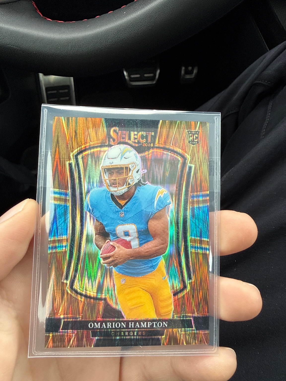 Omarion Hampton 2025 Panini Select Rookie Card Zebra Prizm Zebra Prizm - Trading Card Image