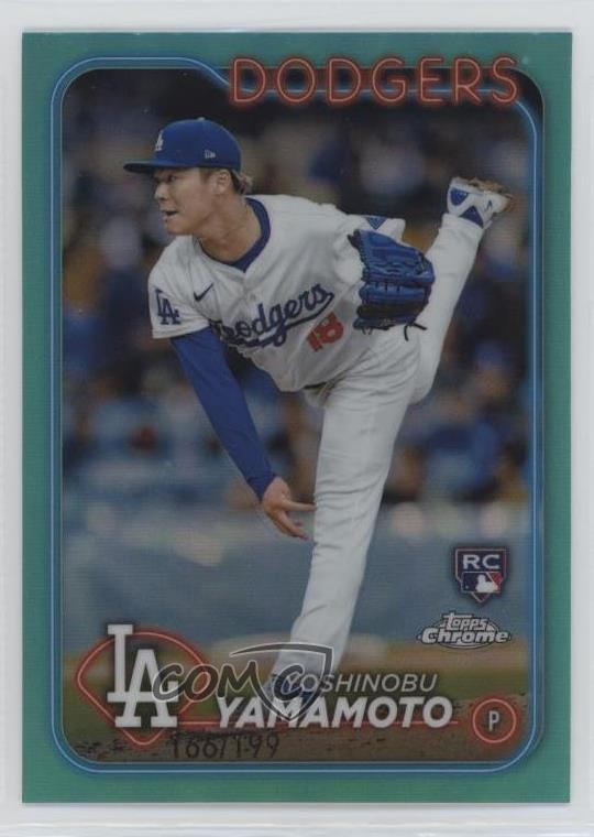 Yoshinobu Yamamoto 2024 Topps Chrome Green Refractor RC Green Refractor - Trading Card Image
