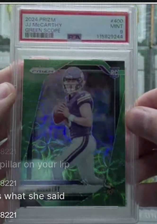 J.J. McCarthy 2024 Panini Prizm Green Scope Prizm Rookie Green Scope Prizm Mint - Trading Card Image