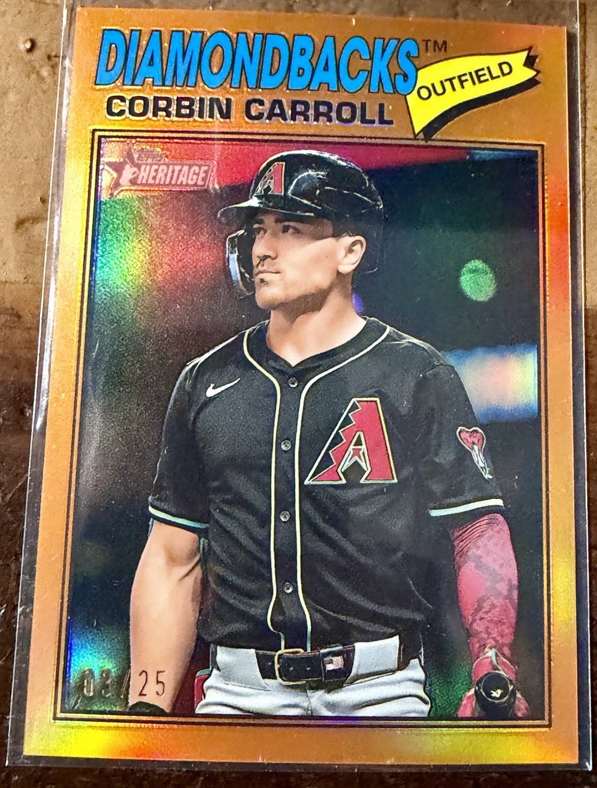 Corbin Carroll 2023 Topps Heritage Orange Border /25 Orange Border Parallel - Trading Card Image