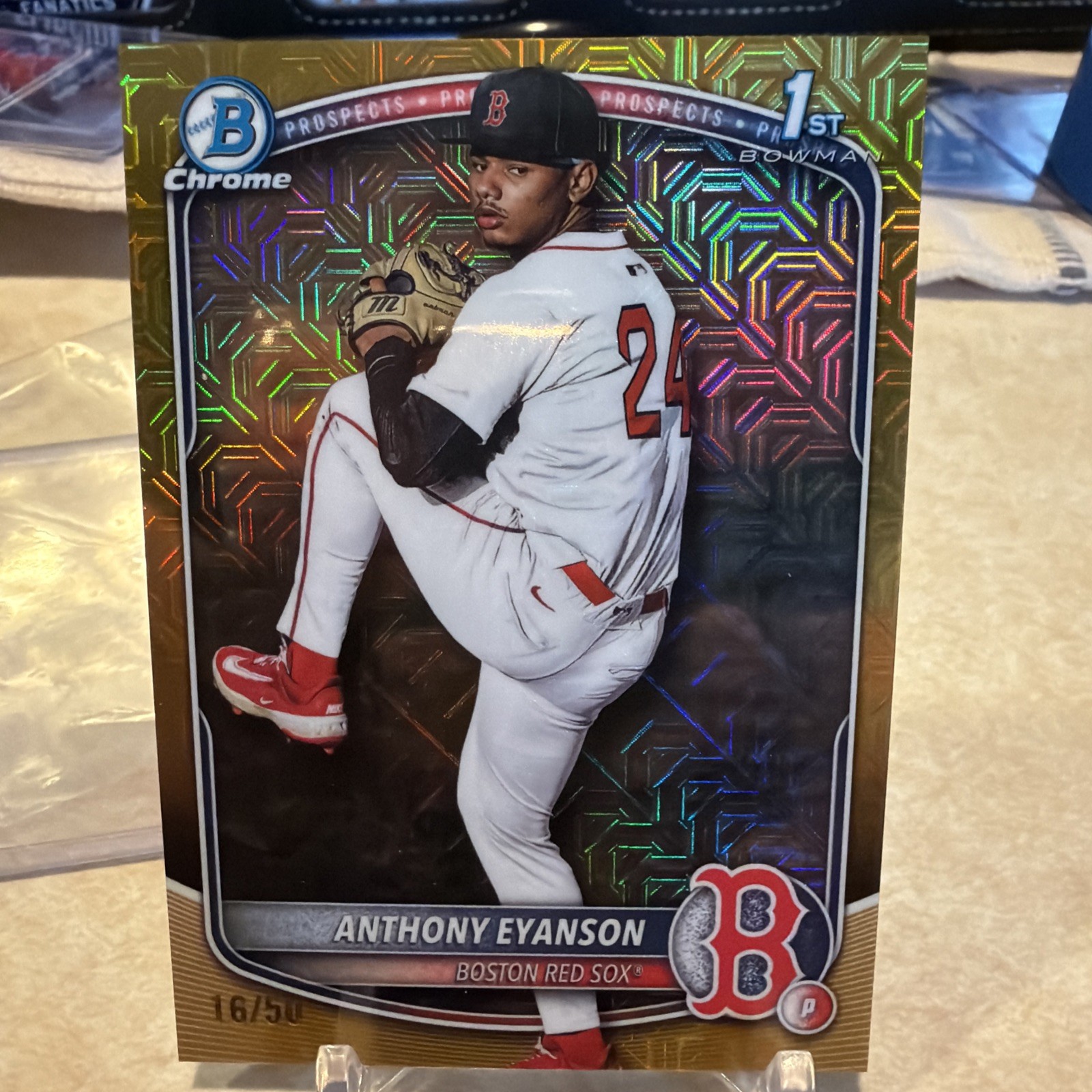 Anthony Eyanson - 2024 Bowman Chrome 1st Prospect Gold RayWave Refractor Gold RayWave Refractor - Trading Card Image