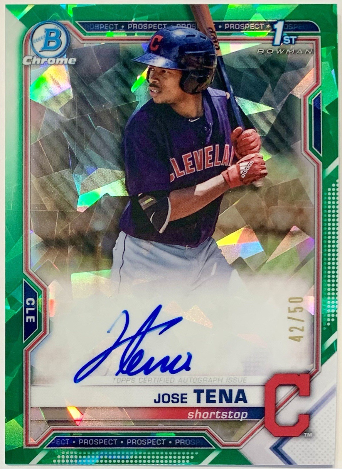 Jose Tena 2021 Bowman Chrome Green Shimmer /50 Green Shimmer Autograph - Trading Card Image