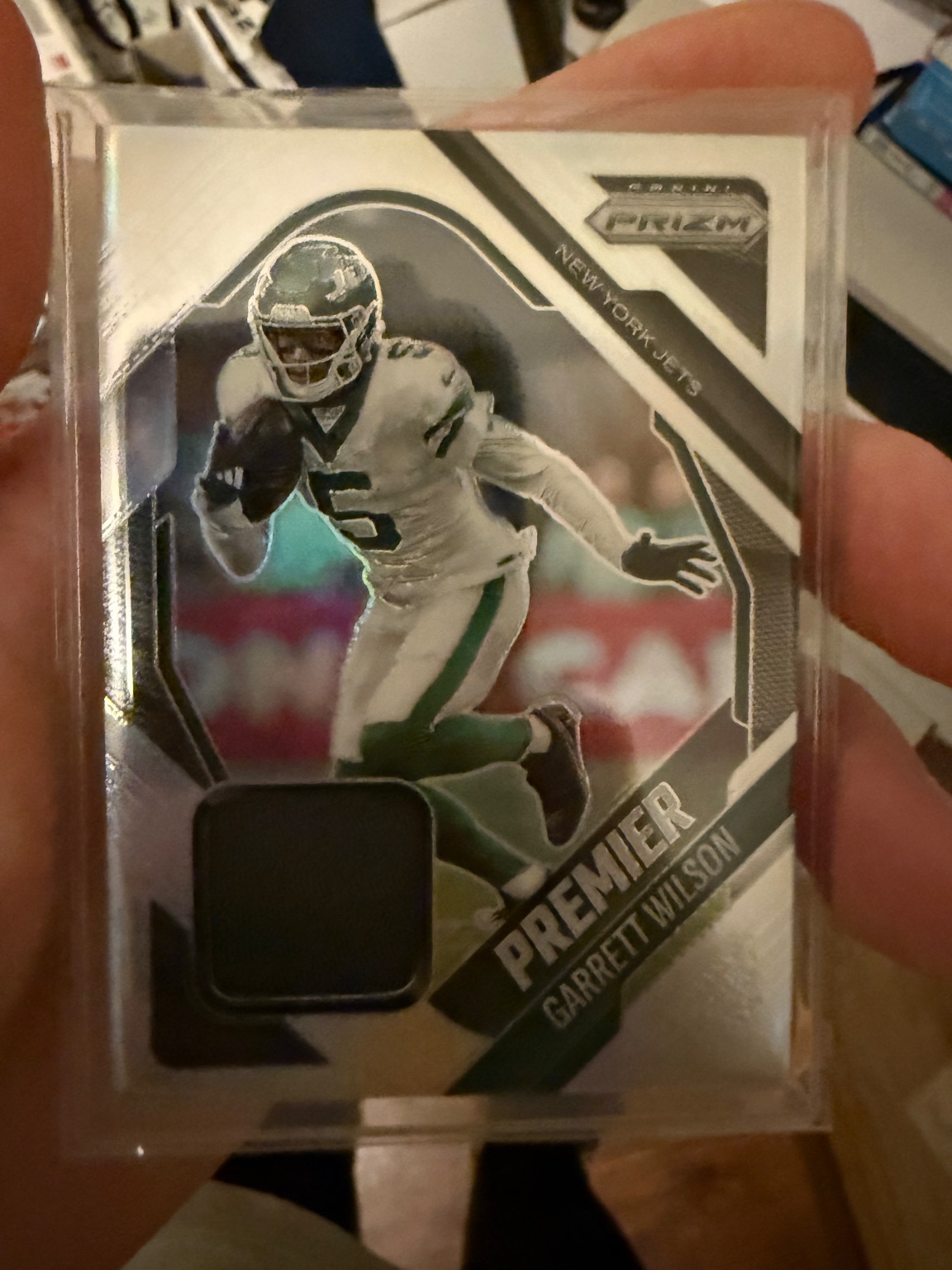 Garrett Wilson Premier Patch Silver Prizm - Trading Card Image