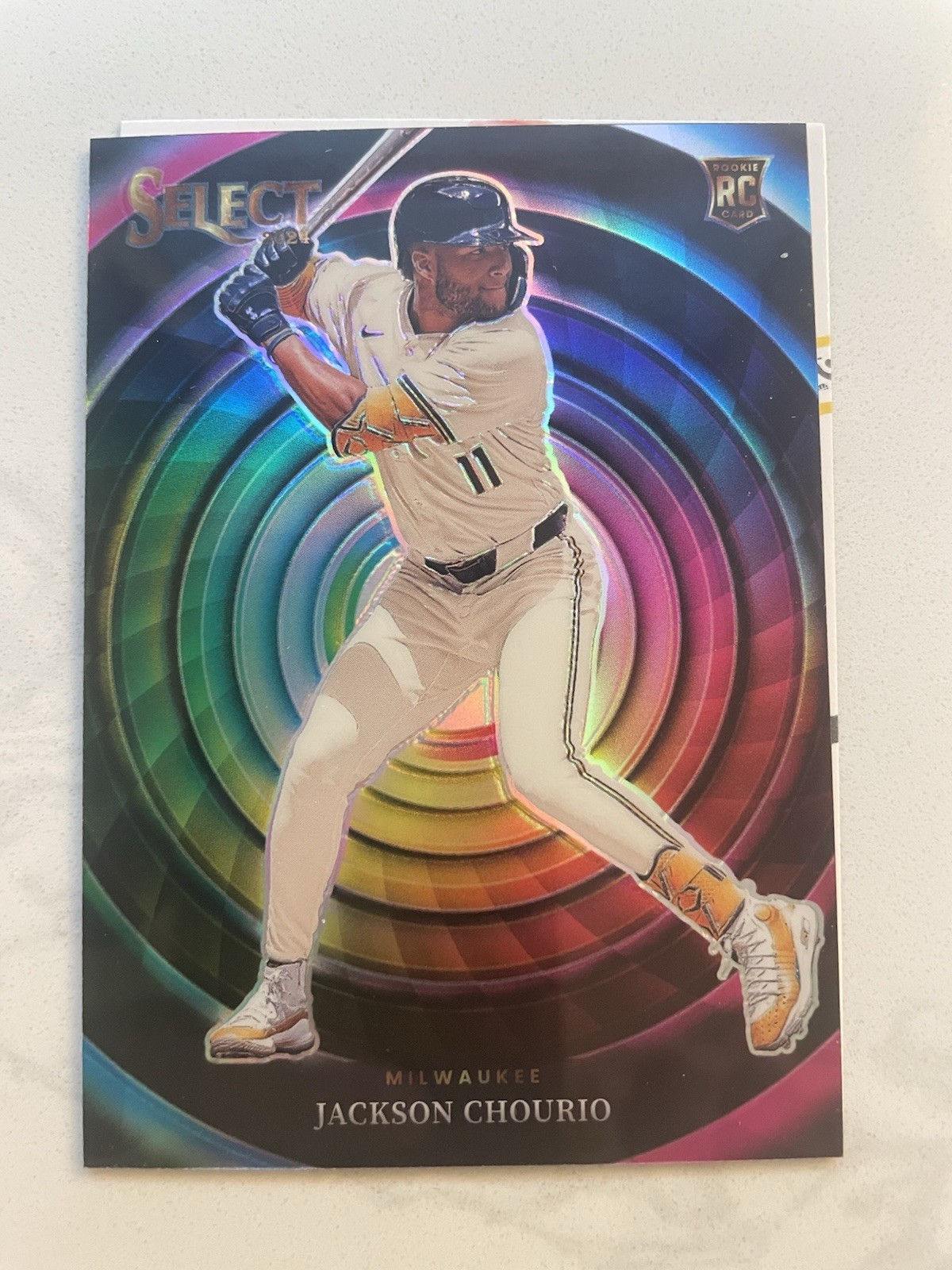 Jackson Chourio 2024 Panini Select Rainbow Prizm Rookie Card Rainbow Prizm - Trading Card Image