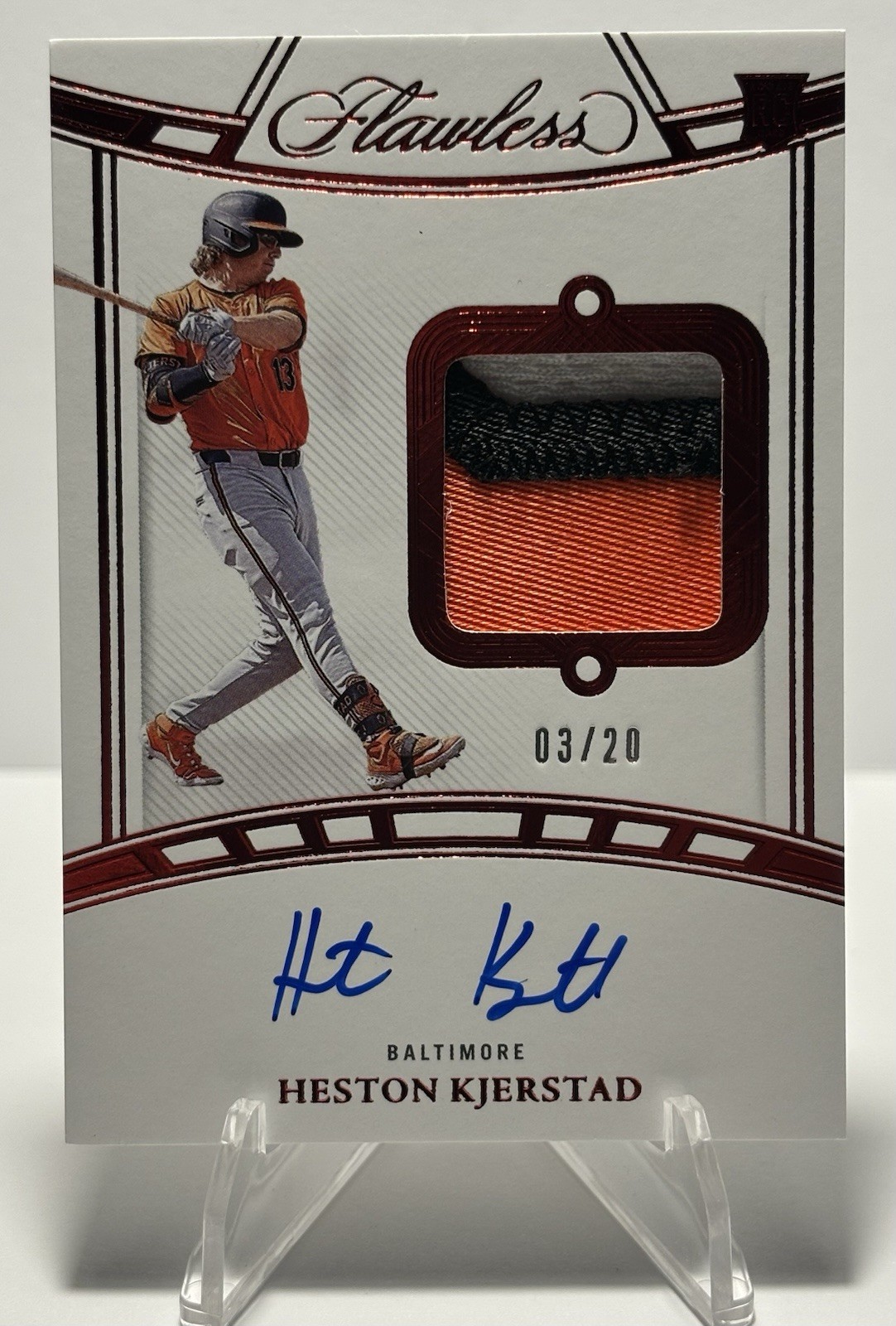 Heston Kjerstad 2023 Panini Flawless Rookie Patch /20 Rookie Patch Autograph - Trading Card Image