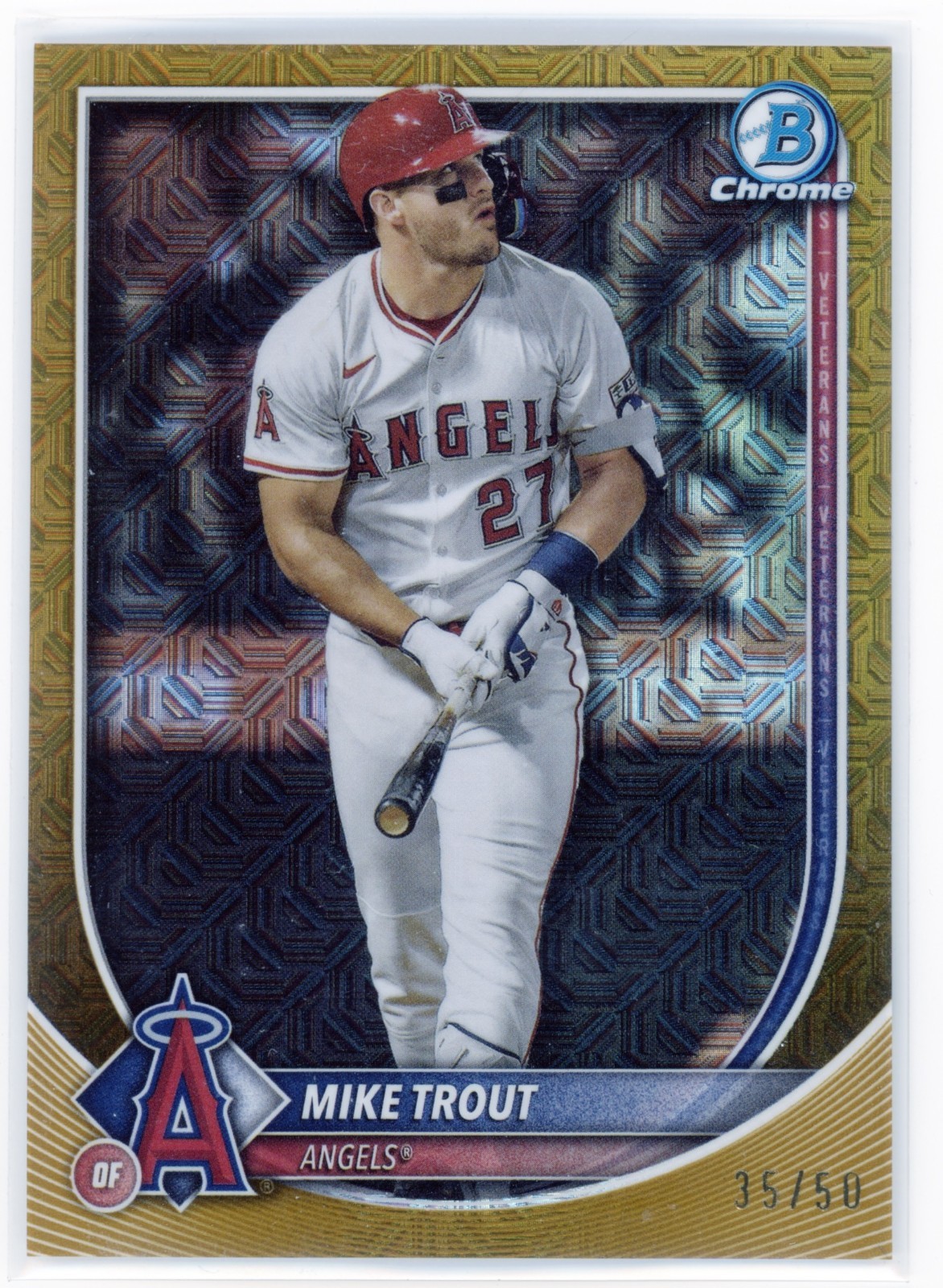 Mike Trout Bowman Chrome Veterans Gold Shimmer Refractor Gold Shimmer Refractor - Trading Card Image