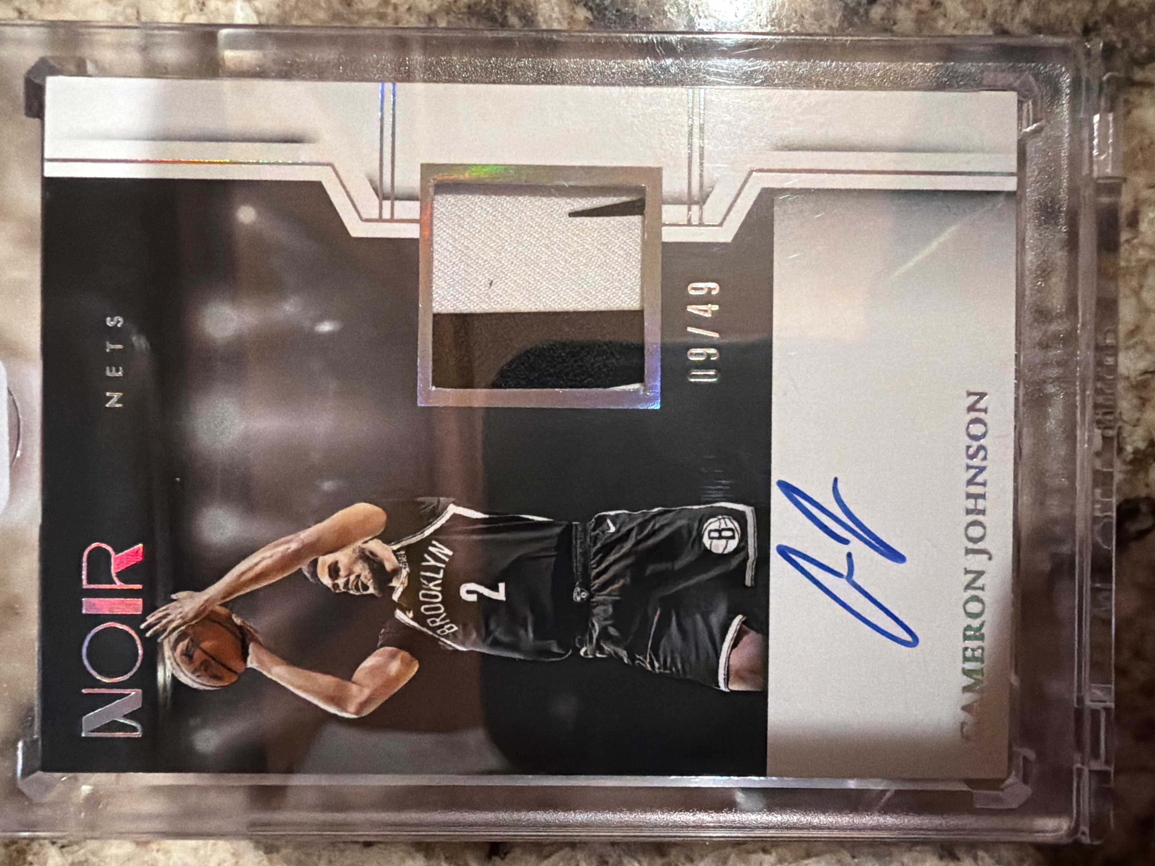 Cameron Johnson 2024-25 Panini Noir Black and White Patch Autograph Black and White Patch Autograph Near Mint - Trading Card Image