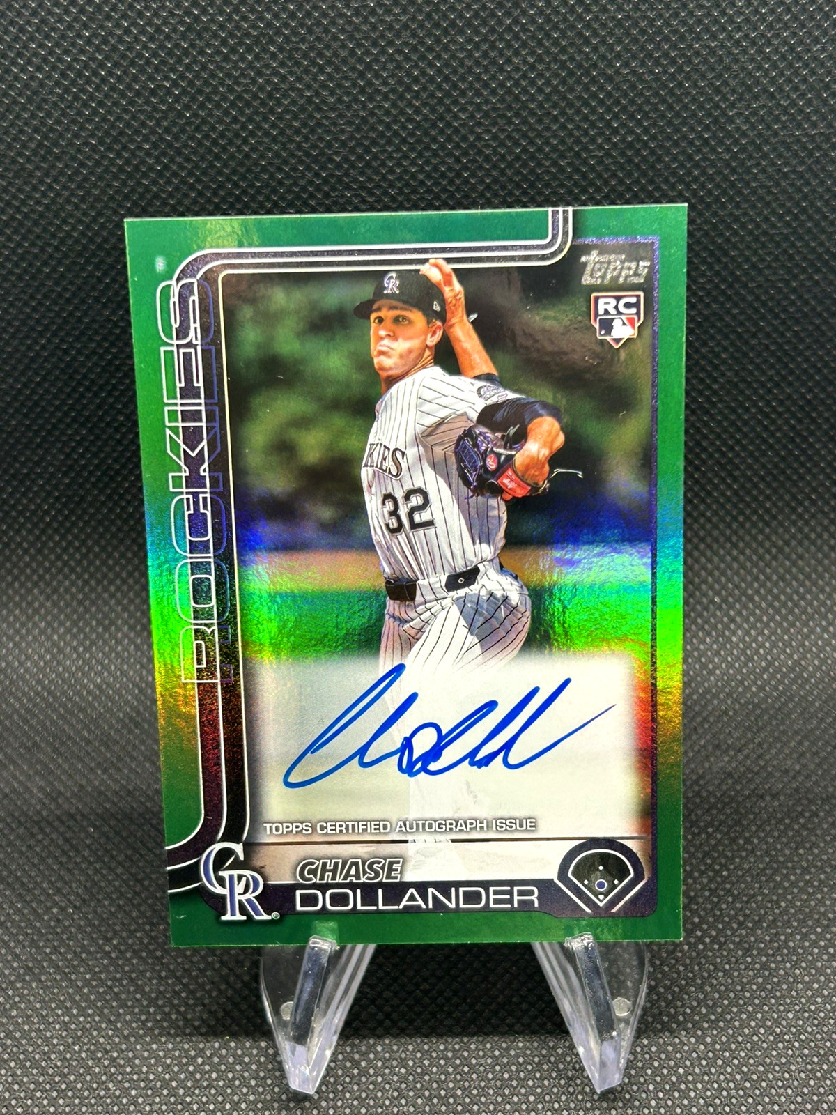 Chase Dollander 2023 Topps Rookies Green Foil RC Green Foil Autograph - Trading Card Image