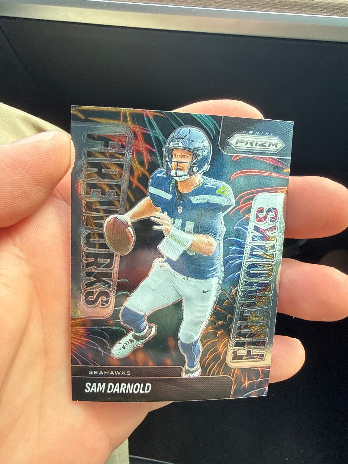 Sam Darnold 2025 Panini Prizm Fireworks Base - Trading Card Image