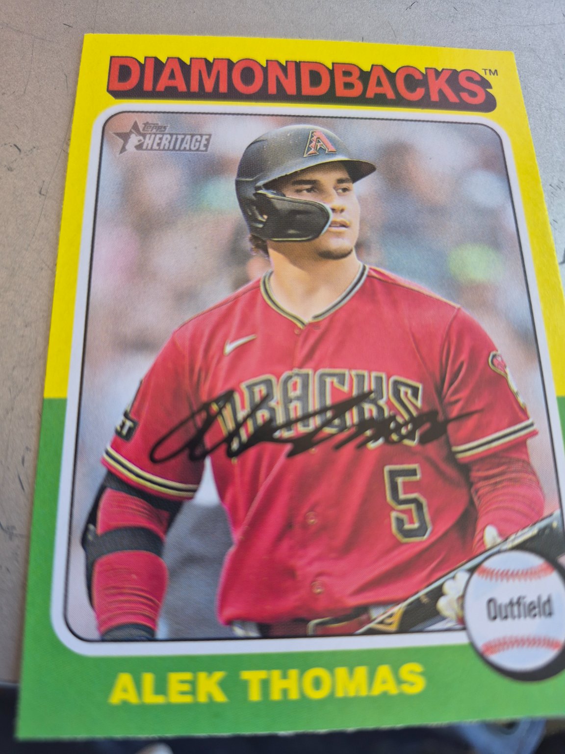 Alek Thomas 2023 Topps Heritage Base Autograph - Trading Card Image