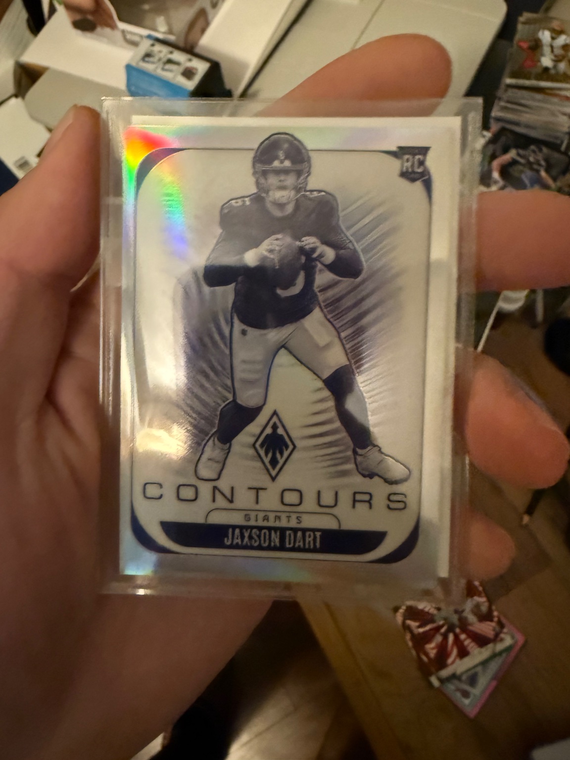 2023 Panini Contours Jaxson Dart Rookie Card (RC) Rainbow Holo Parallel Rainbow Holo - Trading Card Image