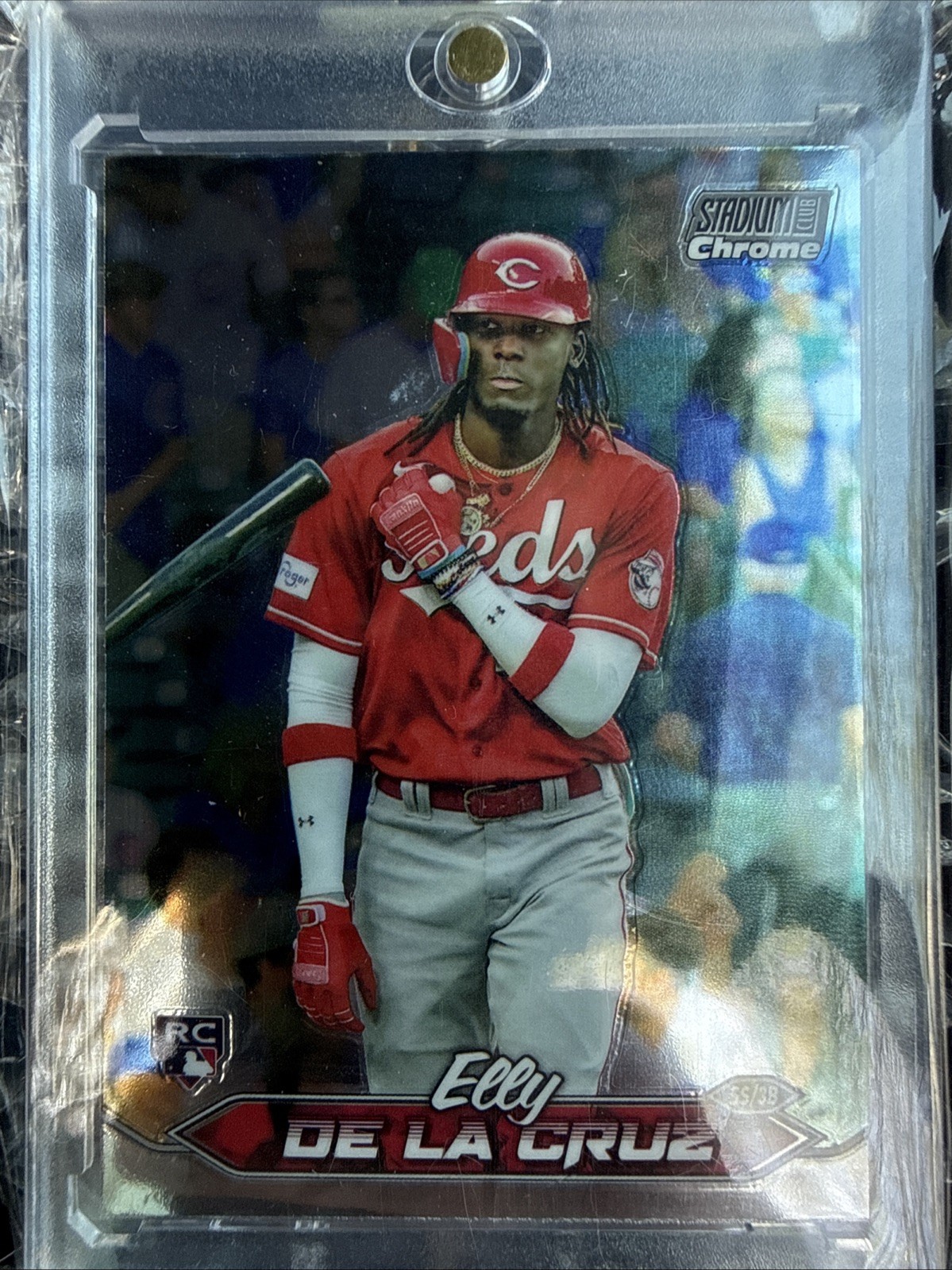 Elly De La Cruz - Stadium Club Chrome Rookie Card Refractor (55/35) - Trading Card Image