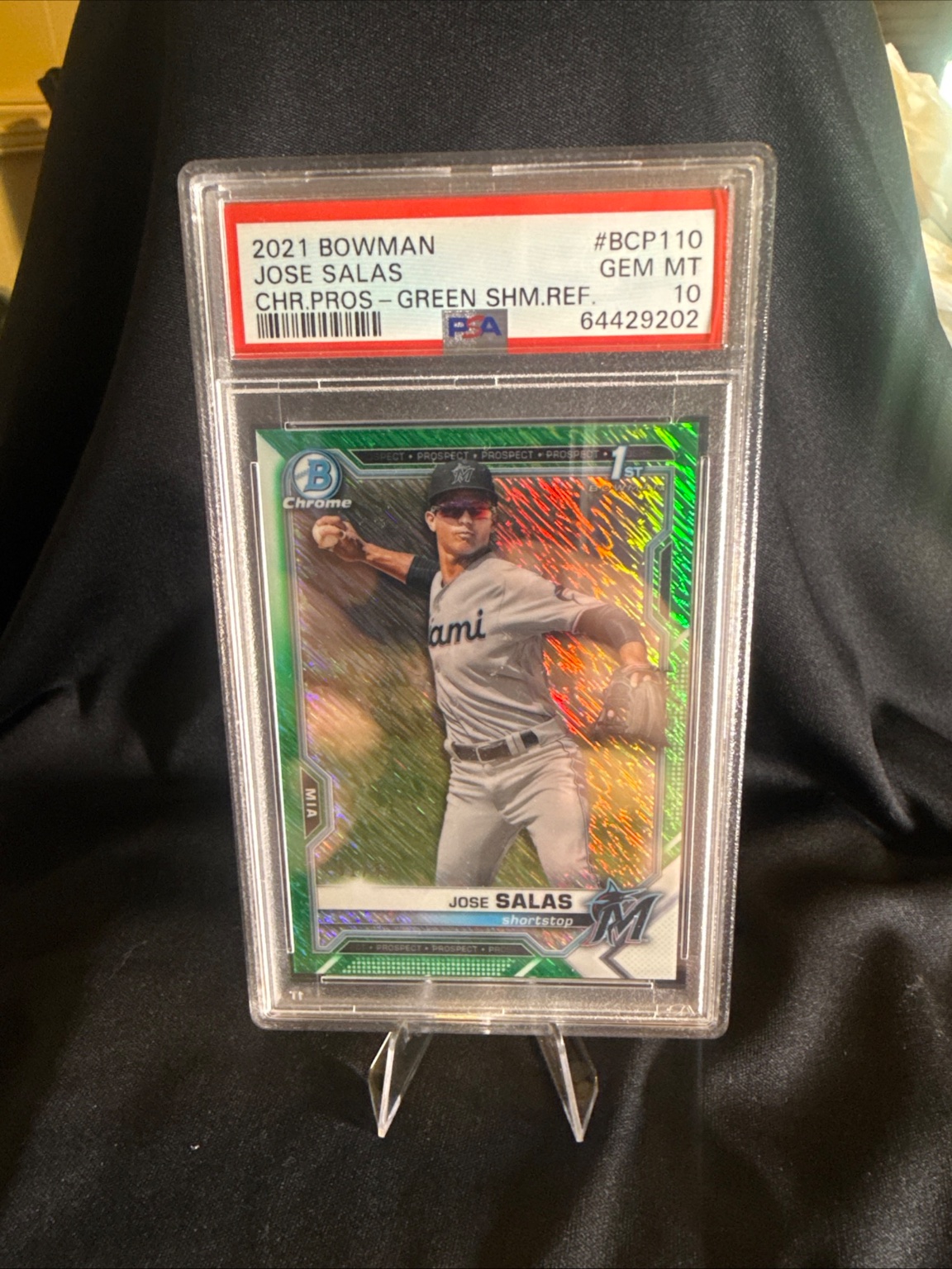 Jose Salas - 2021 Bowman Chrome Prospects Green Shimmer Refractor Green Shimmer Refractor Gem Mint - Trading Card Image