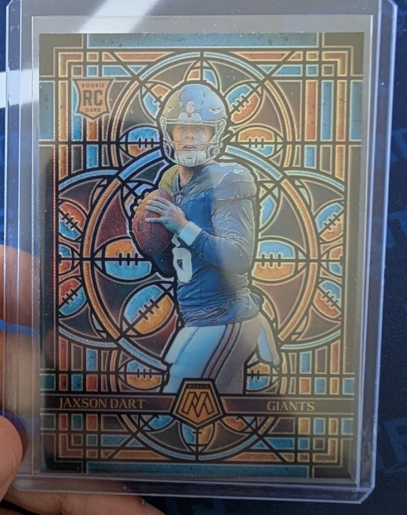 Jaxson Dart 2025 Panini Mosaic Stained Glass Rookie Card Stained Glass Rookie Card Near Mint - Trading Card Image