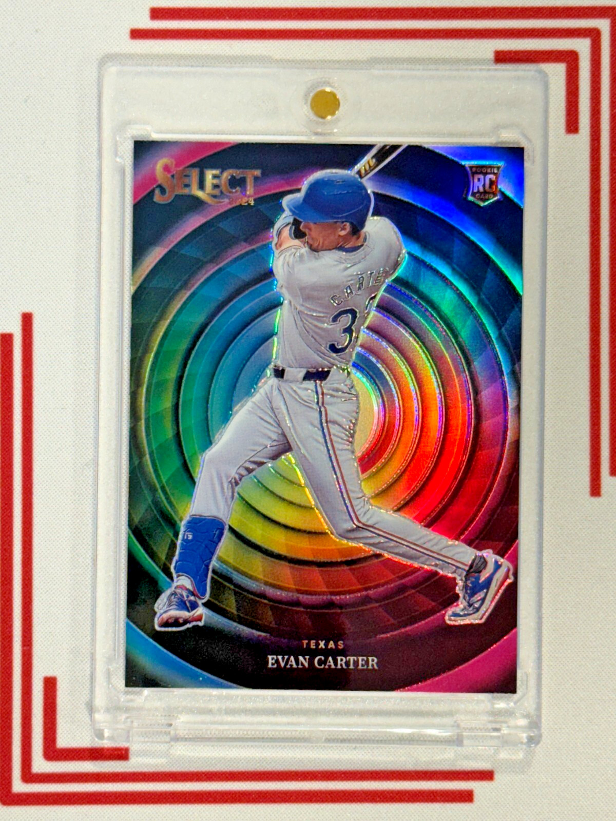 Evan Carter 2024 Panini Select Rainbow Prizm Rookie Card Green - Trading Card Image