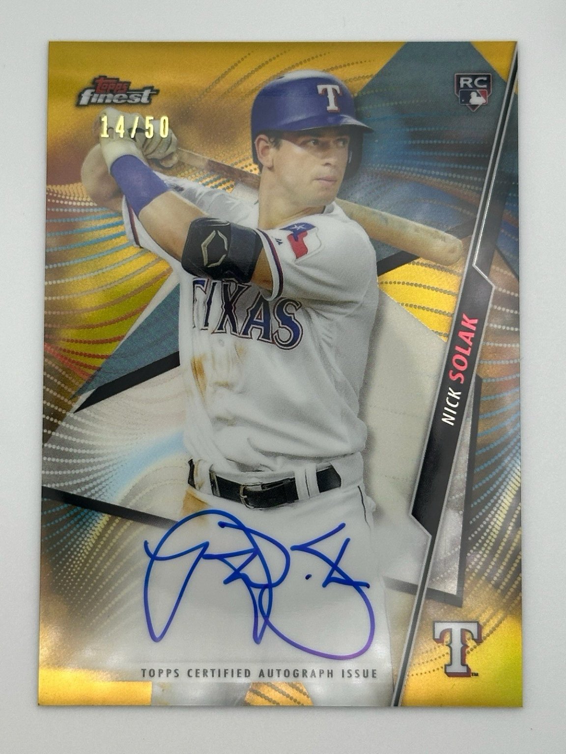 Nick Solak 2019 Topps Finest Gold Refractor Gold Refractor Autograph - Trading Card Image