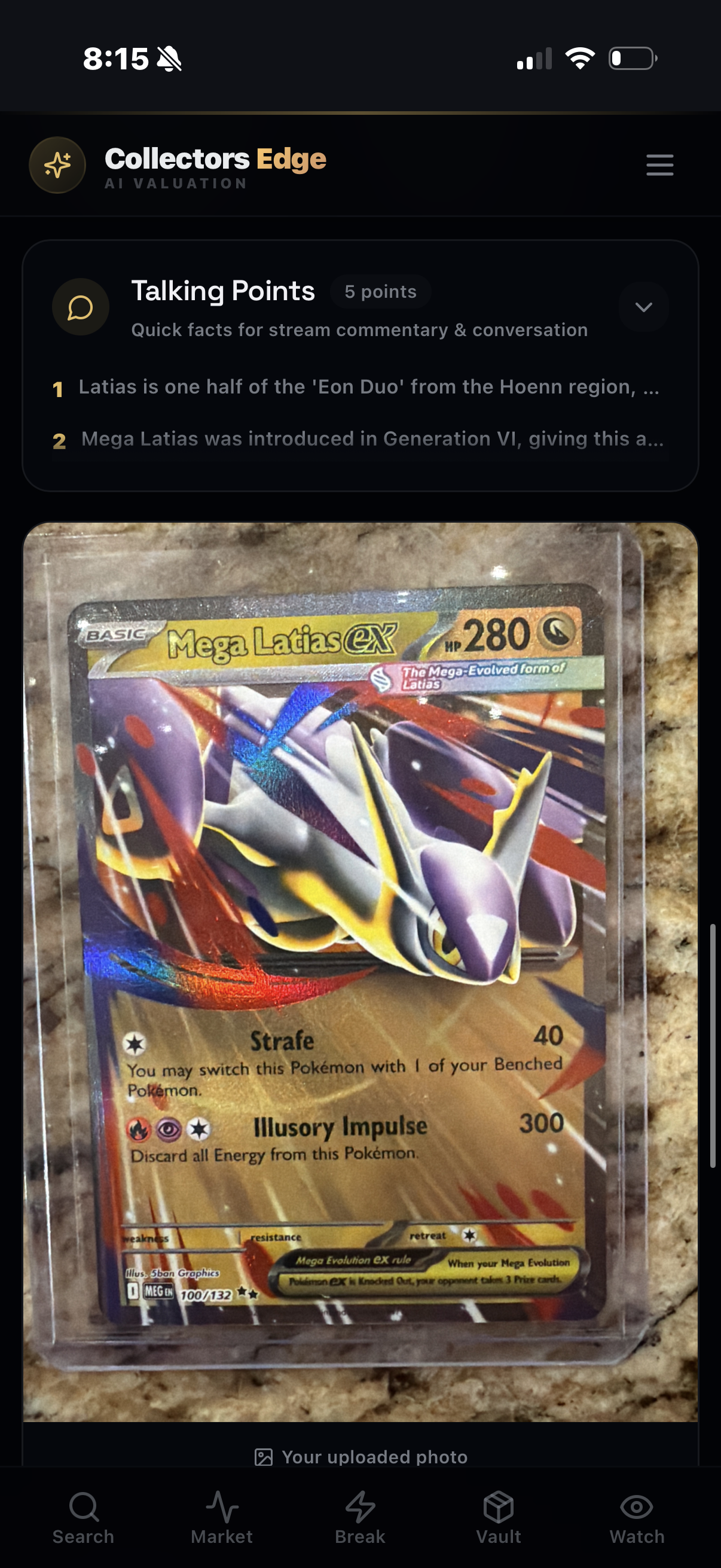 Mega Latias EX Holo Rare Near Mint - Trading Card Image