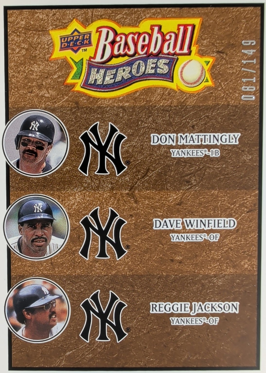 1992 Upper Deck Baseball Heroes Don Mattingly / Dave Winfield / Reggie Jackson Base - Trading Card Image