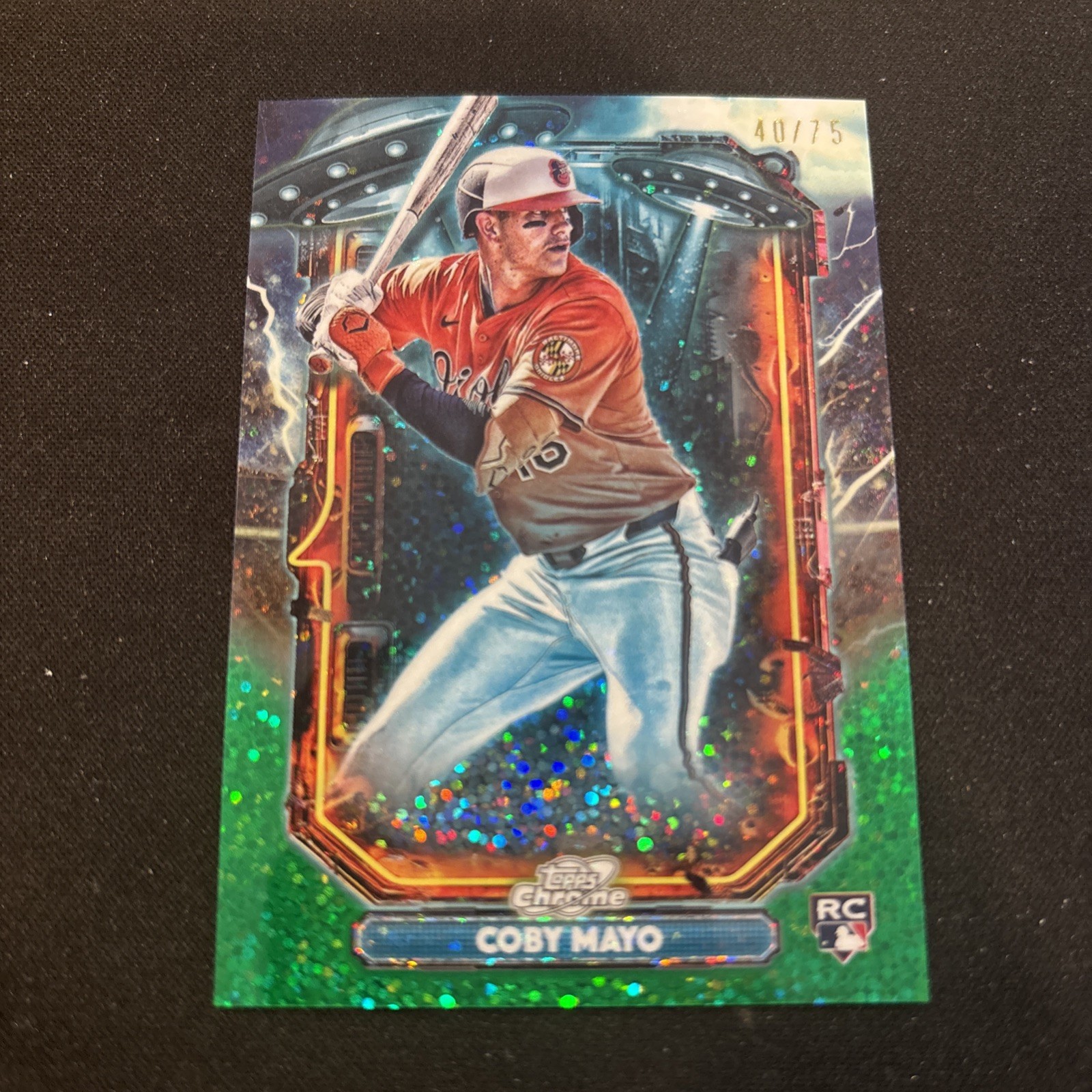Coby Mayo - Topps Chrome Green Shimmer Refractor Rookie Card Green Shimmer Refractor /75 - Trading Card Image
