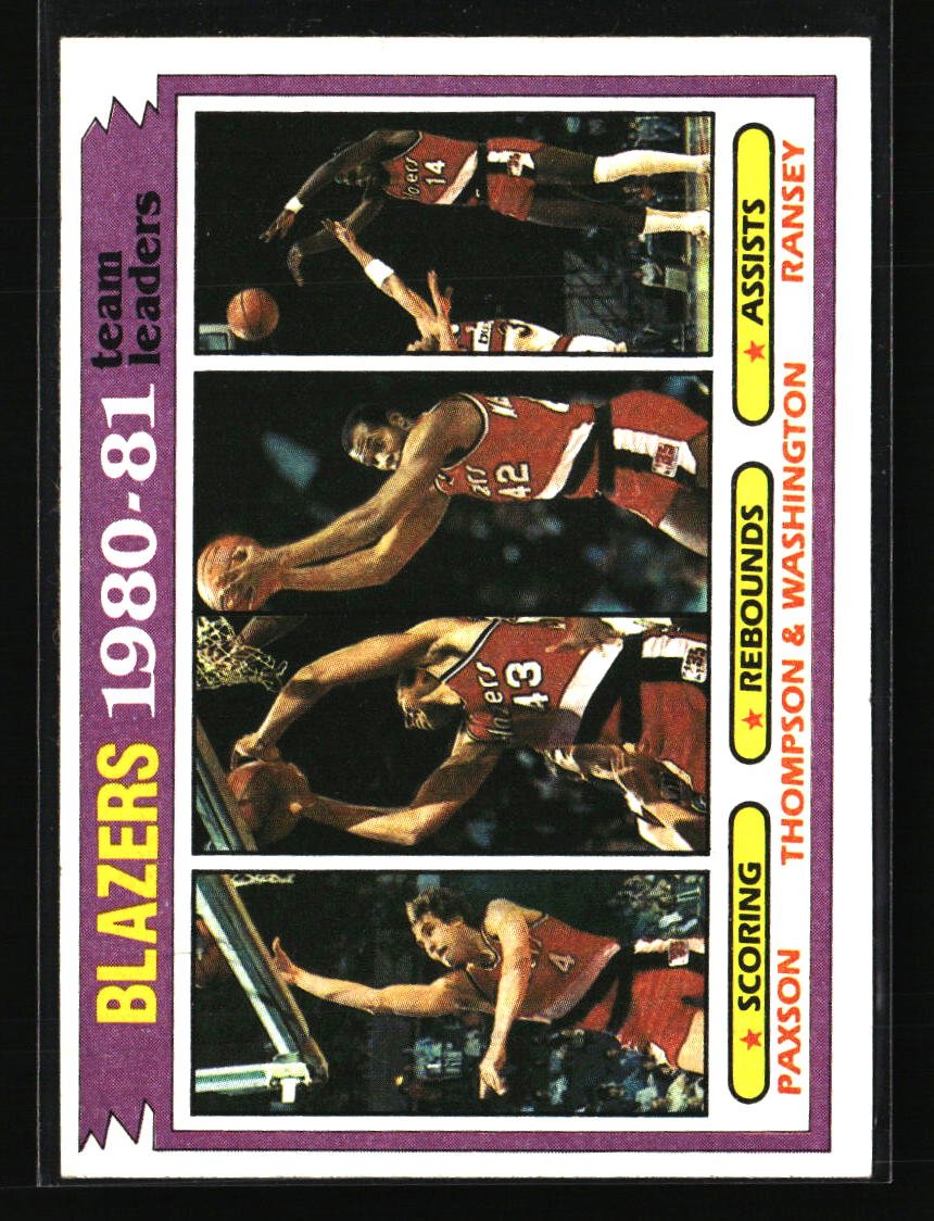 1980-81 Topps Portland Trail Blazers Team Leaders (Paxson, Thompson, Washington, Ramsey) Base - Trading Card Image