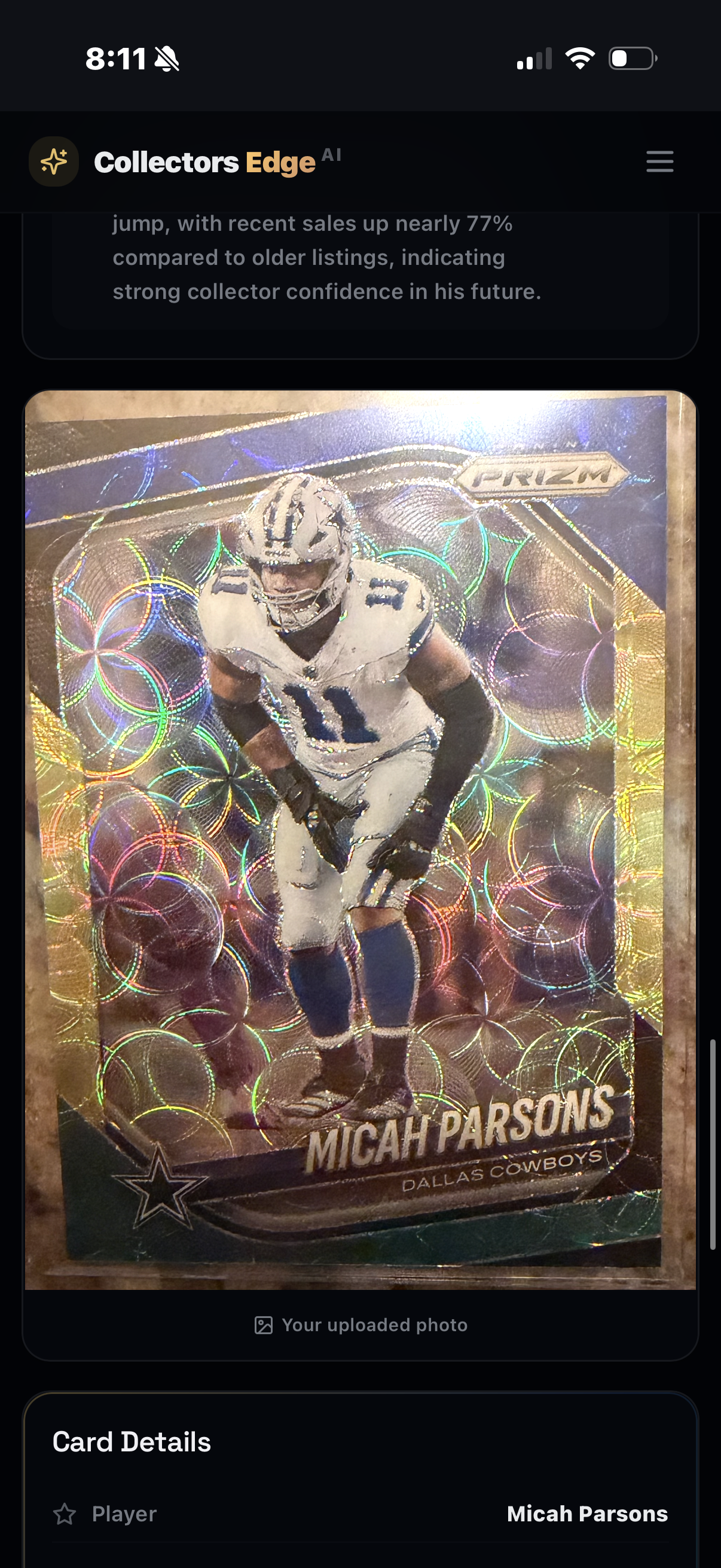 Micah Parsons 2021 Panini Prizm Orange Disco Prizm Rookie Card Orange Disco Prizm Near Mint - Trading Card Image