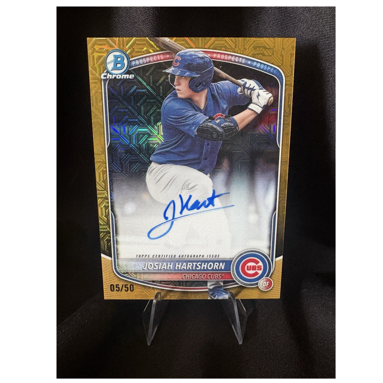 Josiah Hartshorn - Bowman Chrome Prospects Gold Shimmer Refractor /50 Gold Shimmer Refractor Auto - Trading Card Image