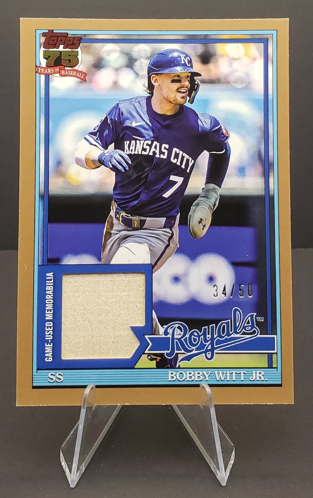 Bobby Witt Jr. Game-Used Memorabilia Gold Parallel Gold Parallel Game-Used Memorabilia - Trading Card Image