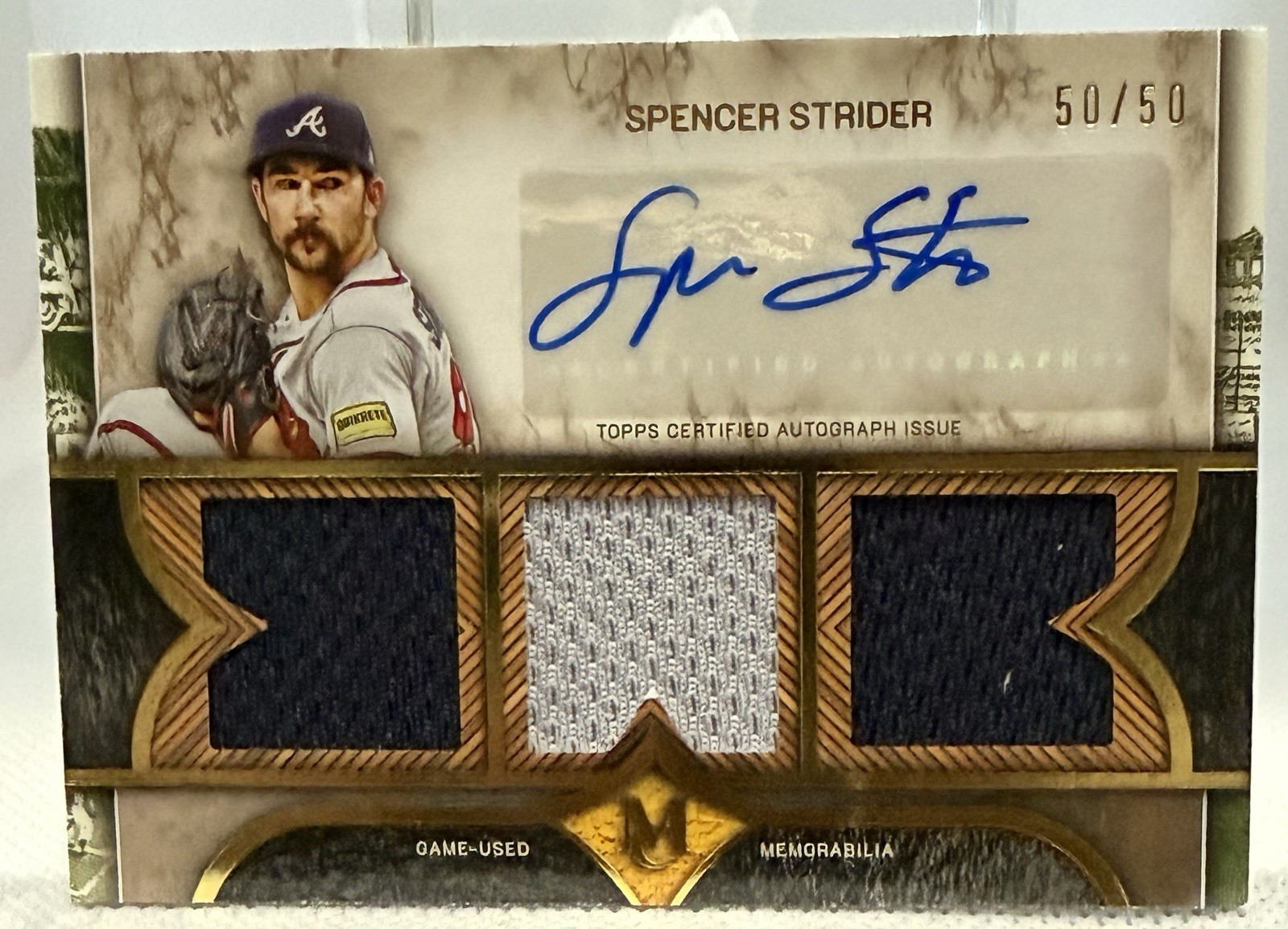 Spencer Strider Triple Threads Autograph Relic /50 Autograph Relic /50 - Trading Card Image
