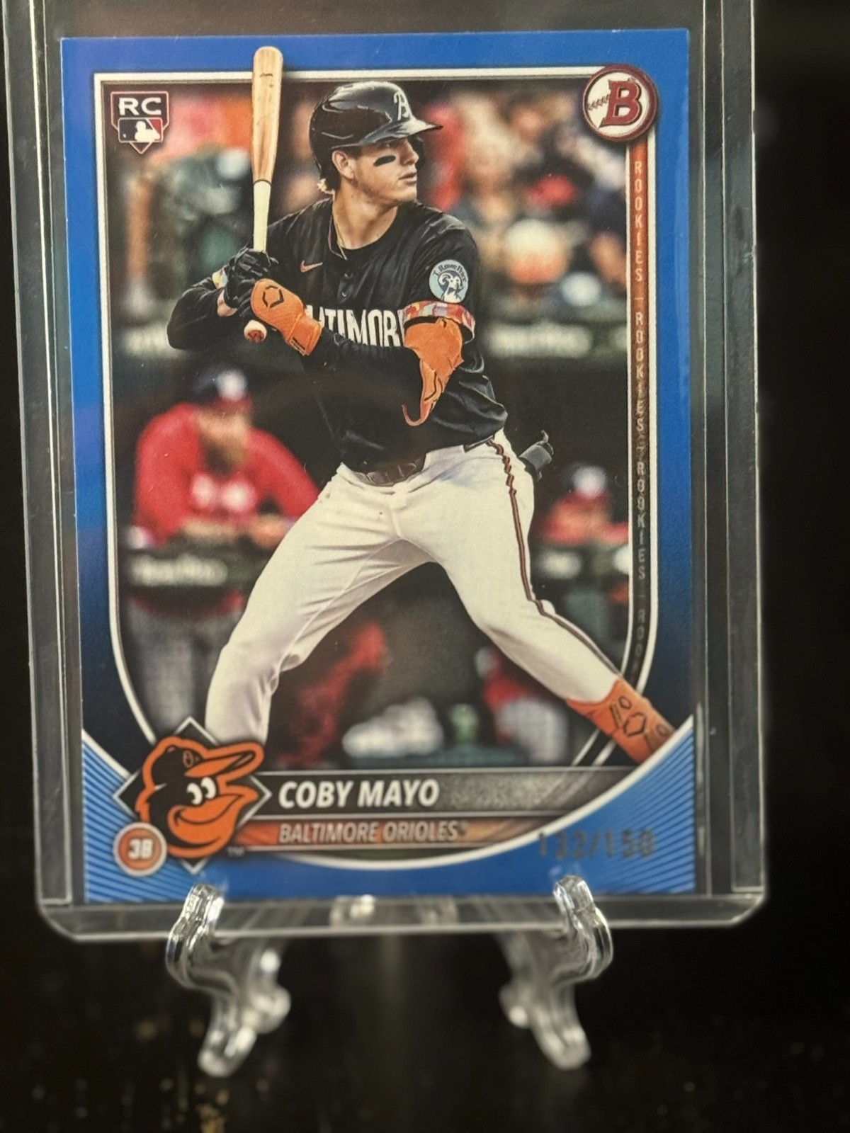Coby Mayo 2024 Bowman Chrome Blue Border Refractor Rookie Card Blue Border Refractor - Trading Card Image