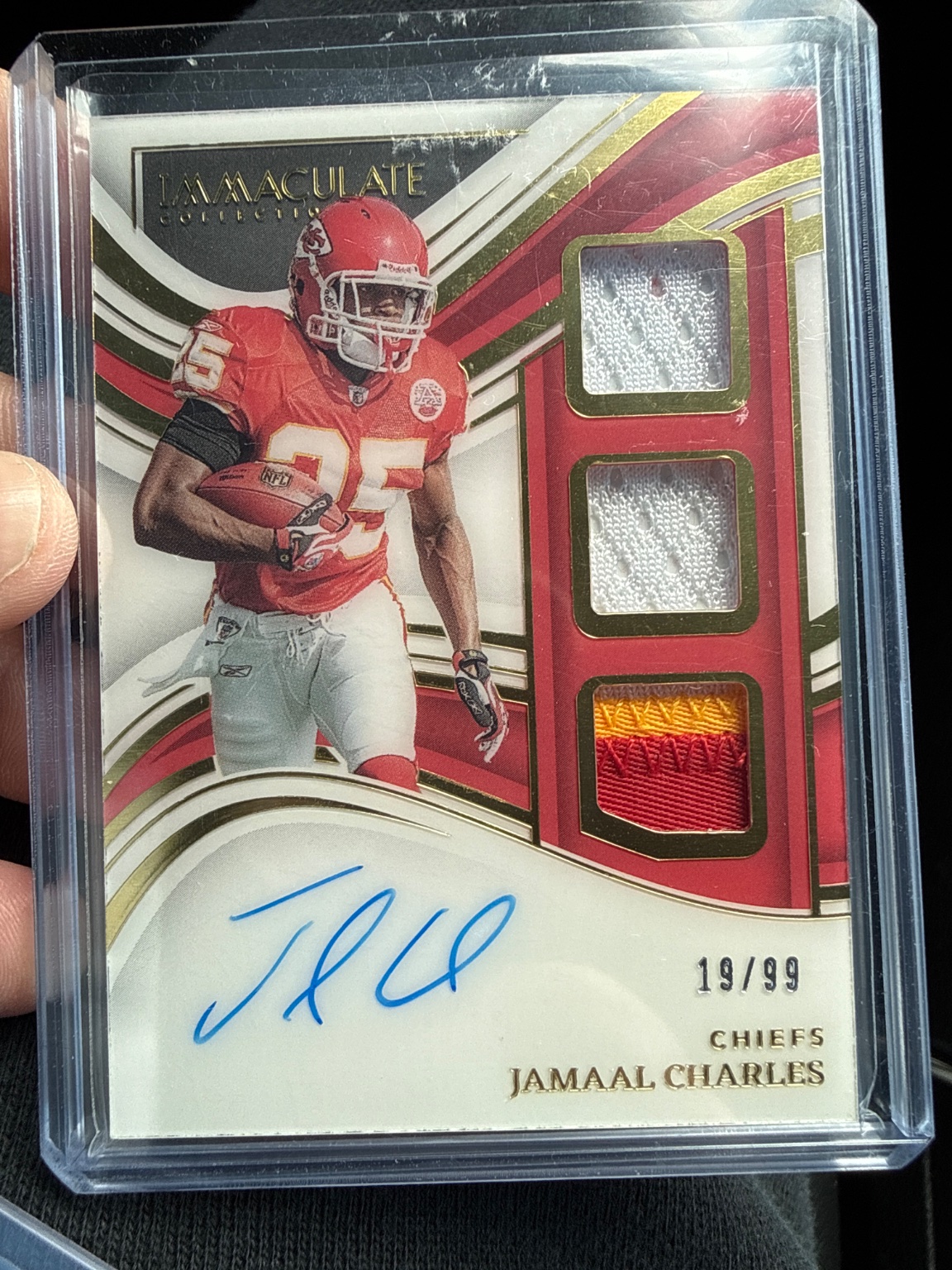 Jamaal Charles 2017 Panini Immaculate Collection Triple Patch /99 Triple Patch Autograph - Trading Card Image