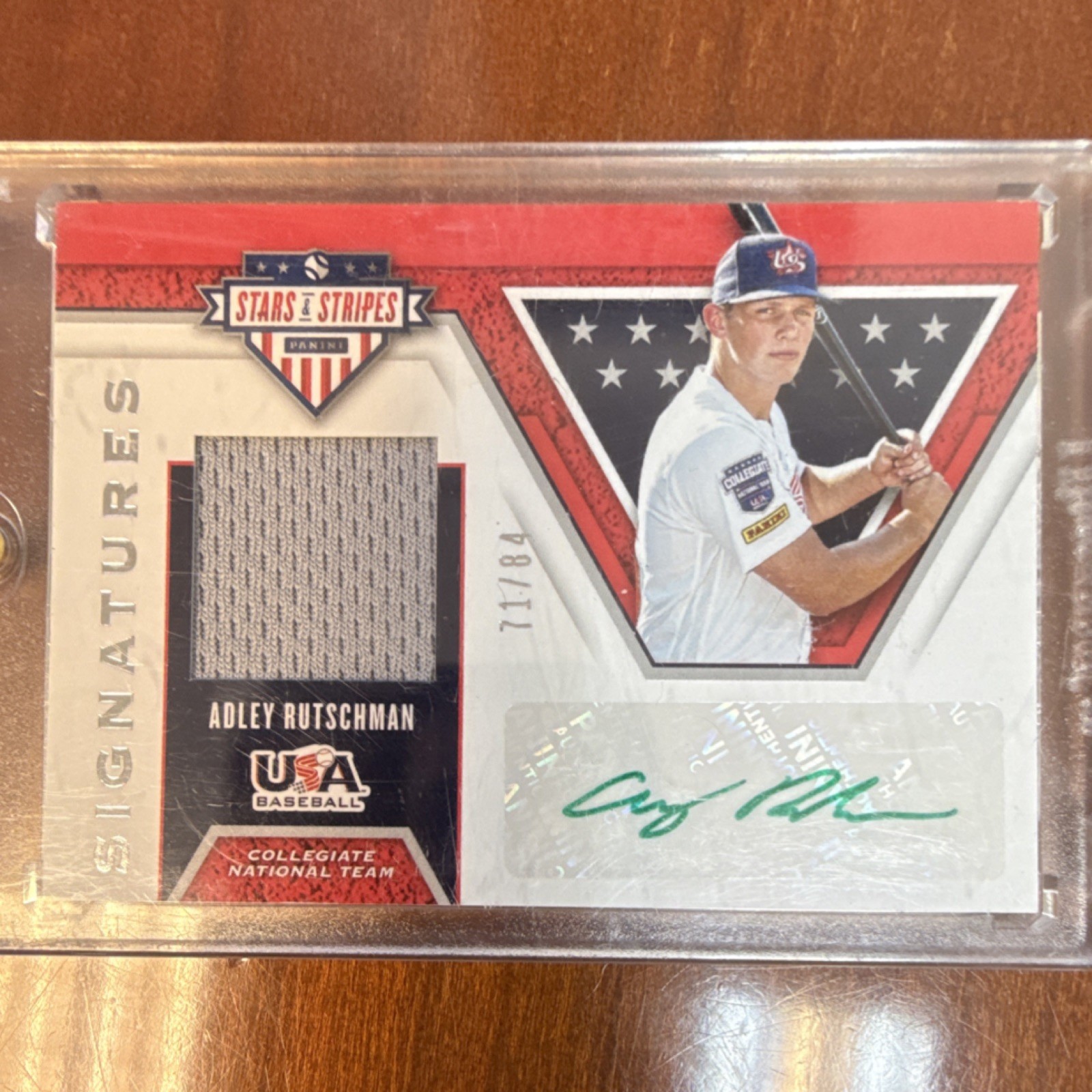 Adley Rutschman 2019 Panini Stars & Stripes Signatures Patch /84 Signatures Patch Autograph - Trading Card Image