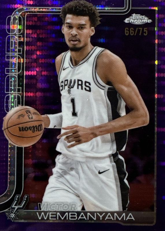 Victor Wembanyama 2023-24 Topps Chrome Purple Refractor /75 Purple Refractor (Numbered 66/75) Near Mint - Trading Card Image