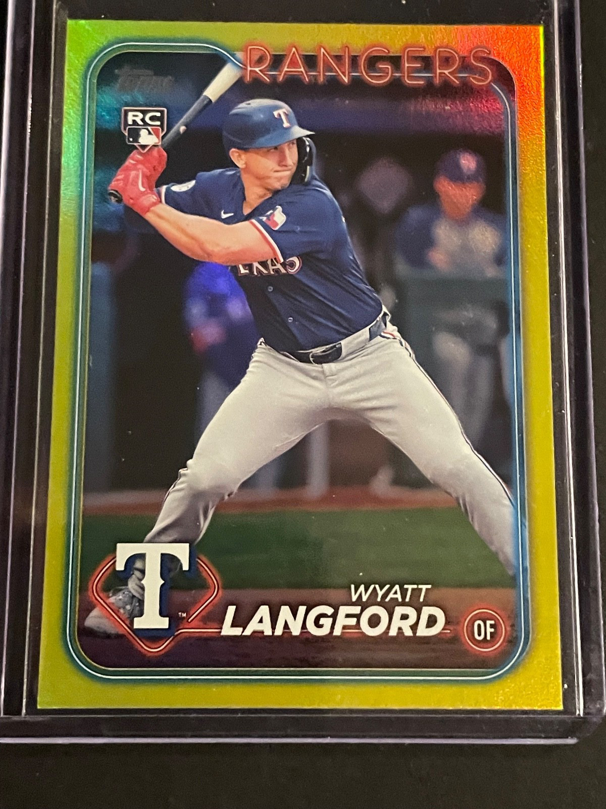 Wyatt Langford 2024 Topps Chrome Yellow Refractor Rookie Card Yellow Refractor - Trading Card Image