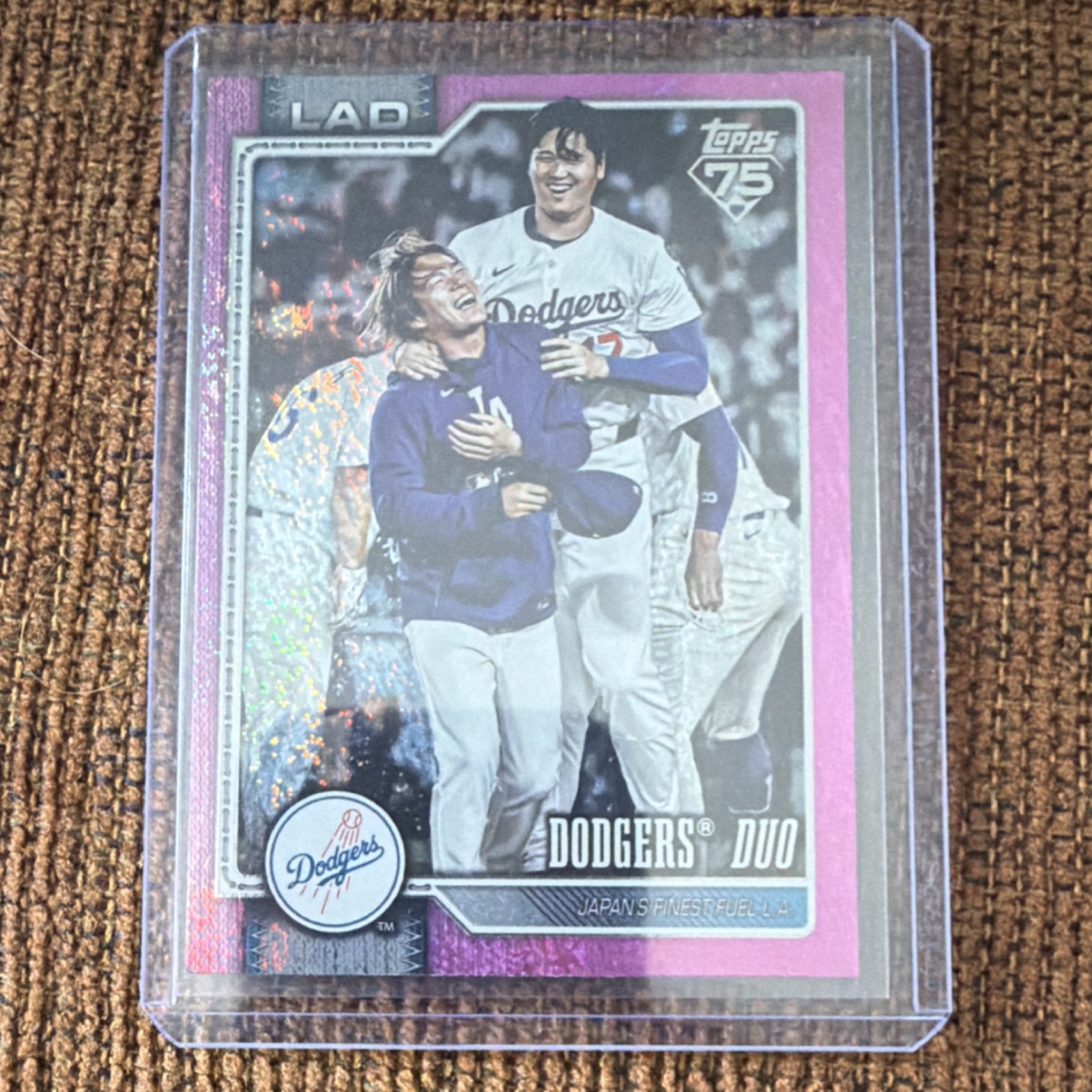 Shohei Ohtani & Yoshinobu Yamamoto 2024 Topps Japan's Finest Fuel L.A. Dodgers Duo Pink Sparkle Refractor Pink Sparkle Refractor - Trading Card Image